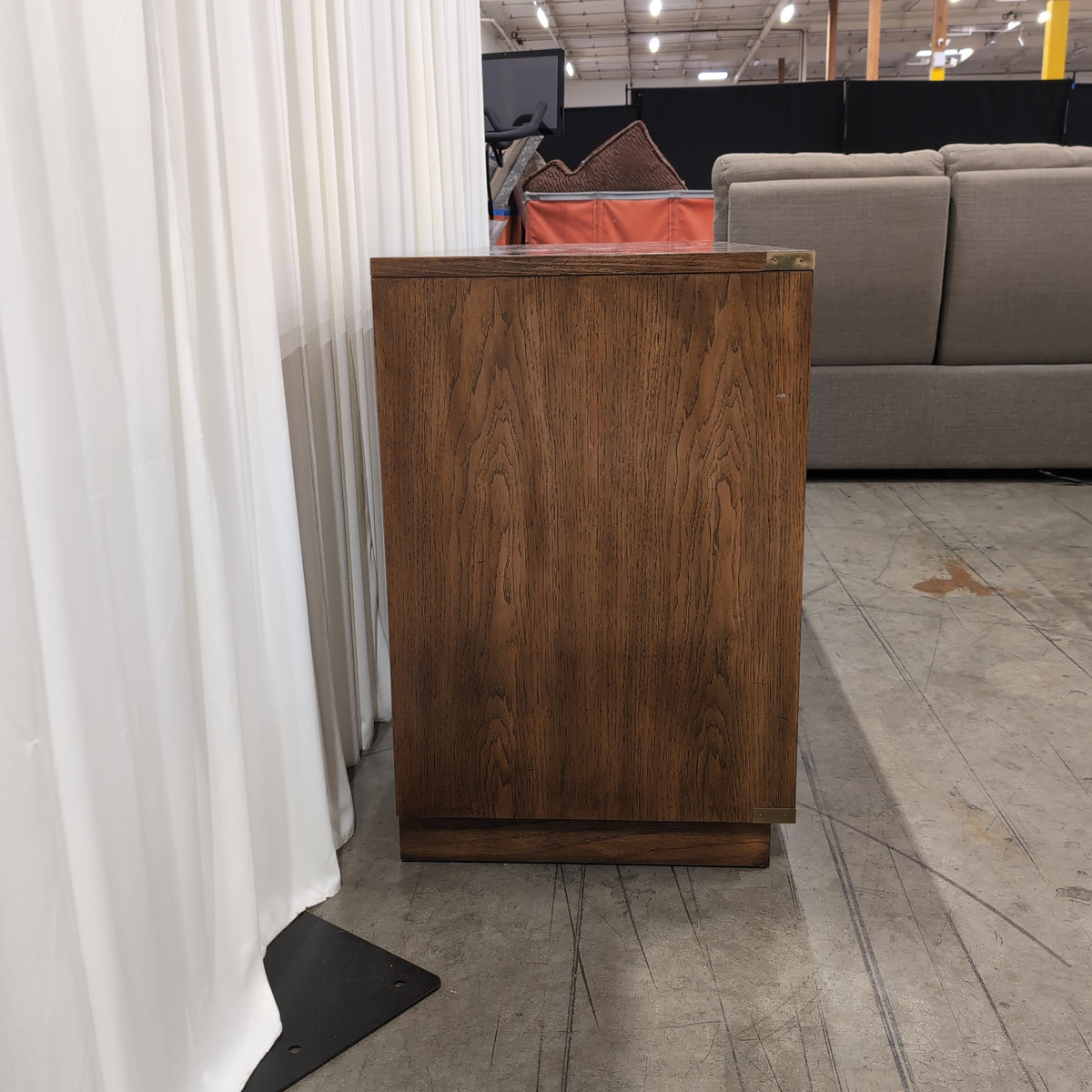 Warm Brown Burl Wood Buffet with Brass Accents