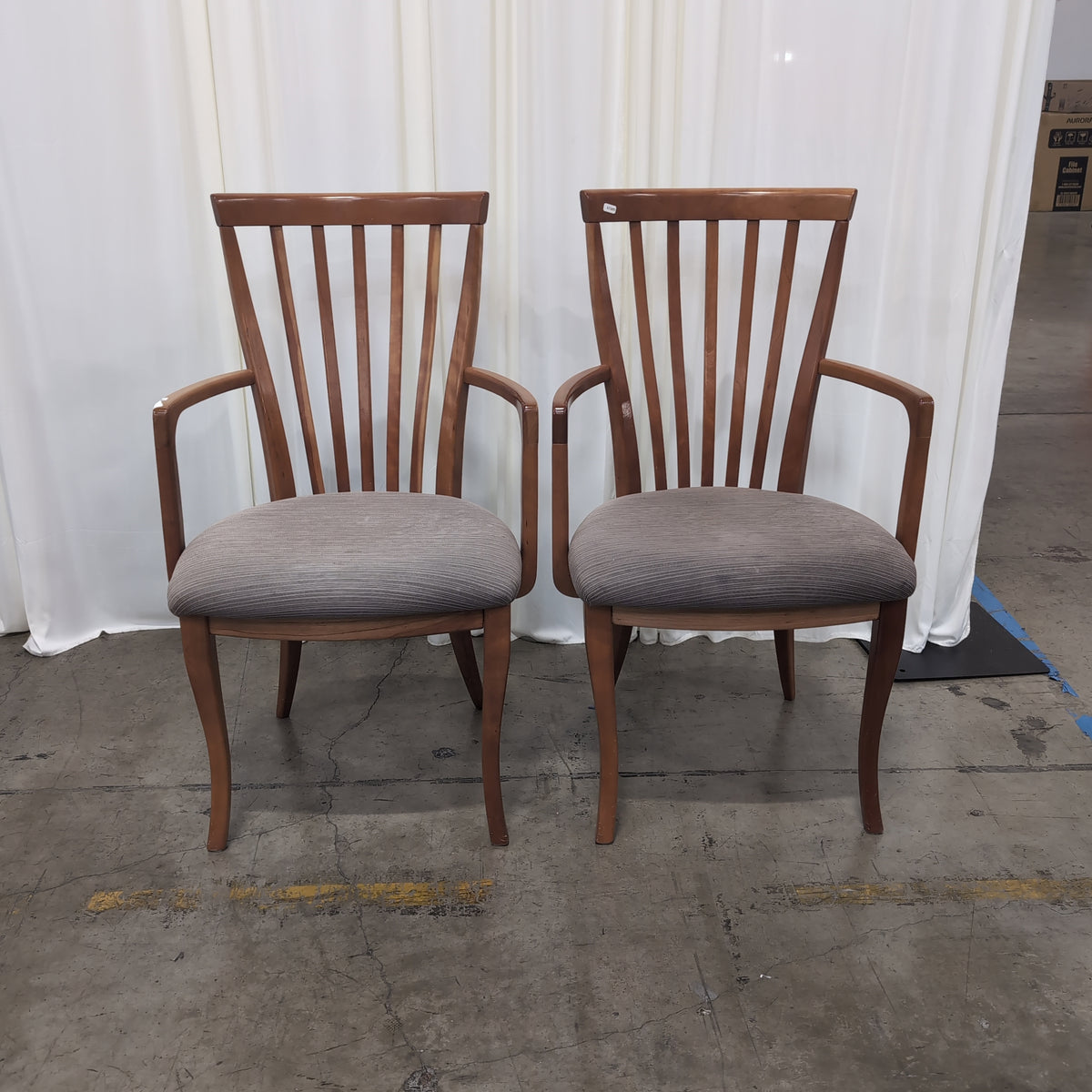 Pair of Curved Arm Wood Dining Chair in Light Brown