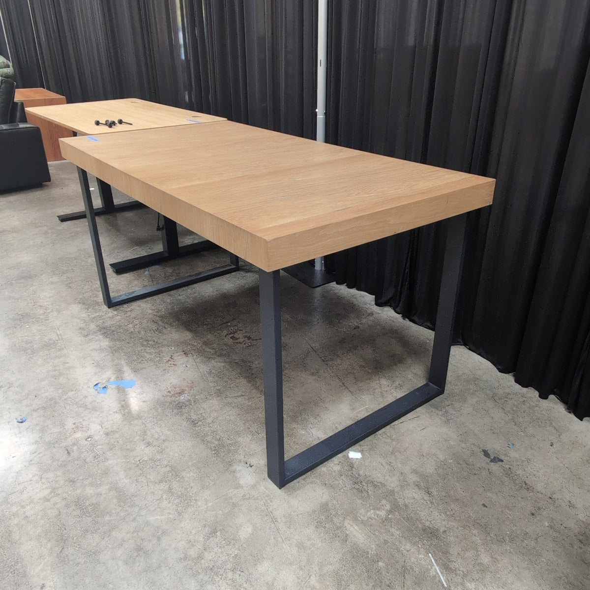 Modern Natural Wood Tone Console Table with Dark Metal Legs