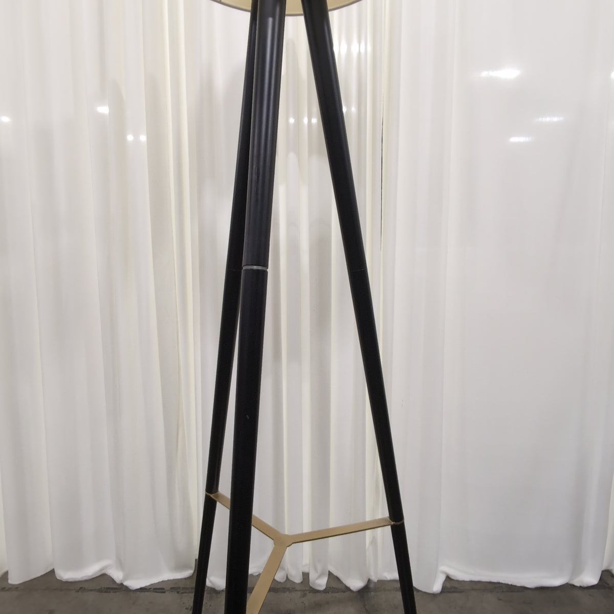 Black Tripod Floor Lamp with White Drum Shade
