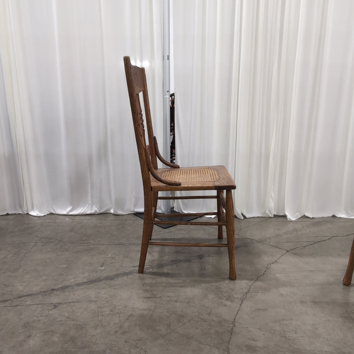 Pair of Antique Brown Oak Wood Chair with Cane Seat