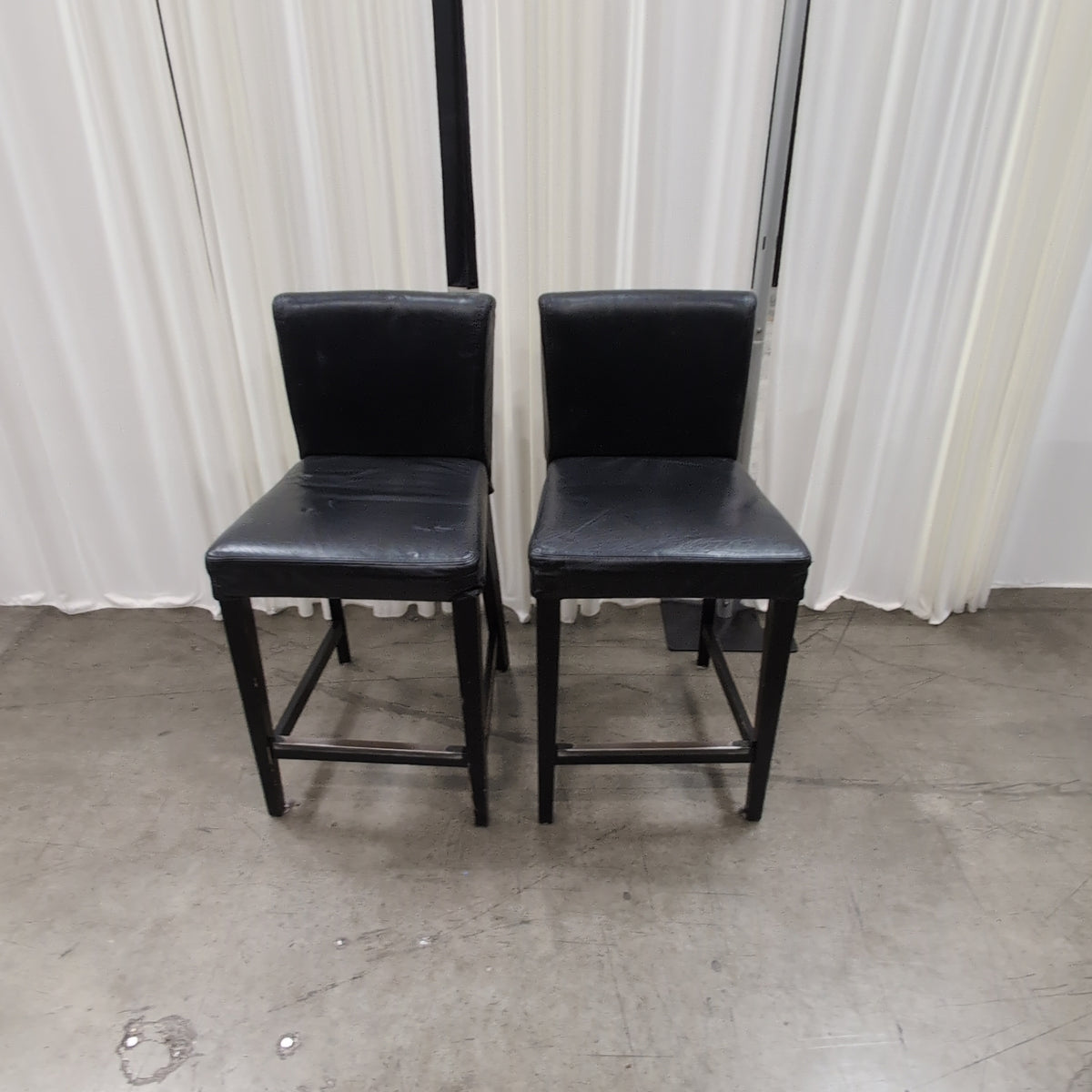 IKEA Brand Modern Black Faux Leather Bar Stool with Metal Footrest