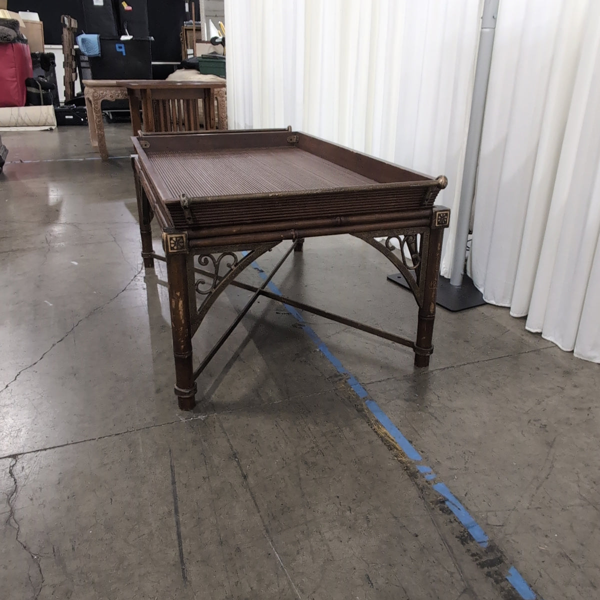 Bamboo Style Dark Wood Coffee Table with Tray Top