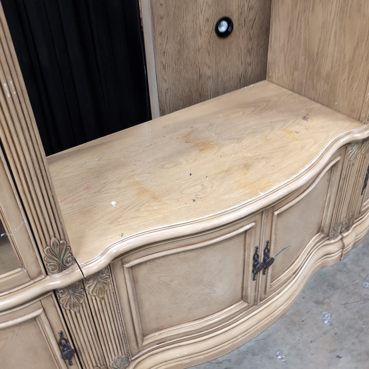 Traditional Light Brown Wood Corner Cabinet with Carved Details