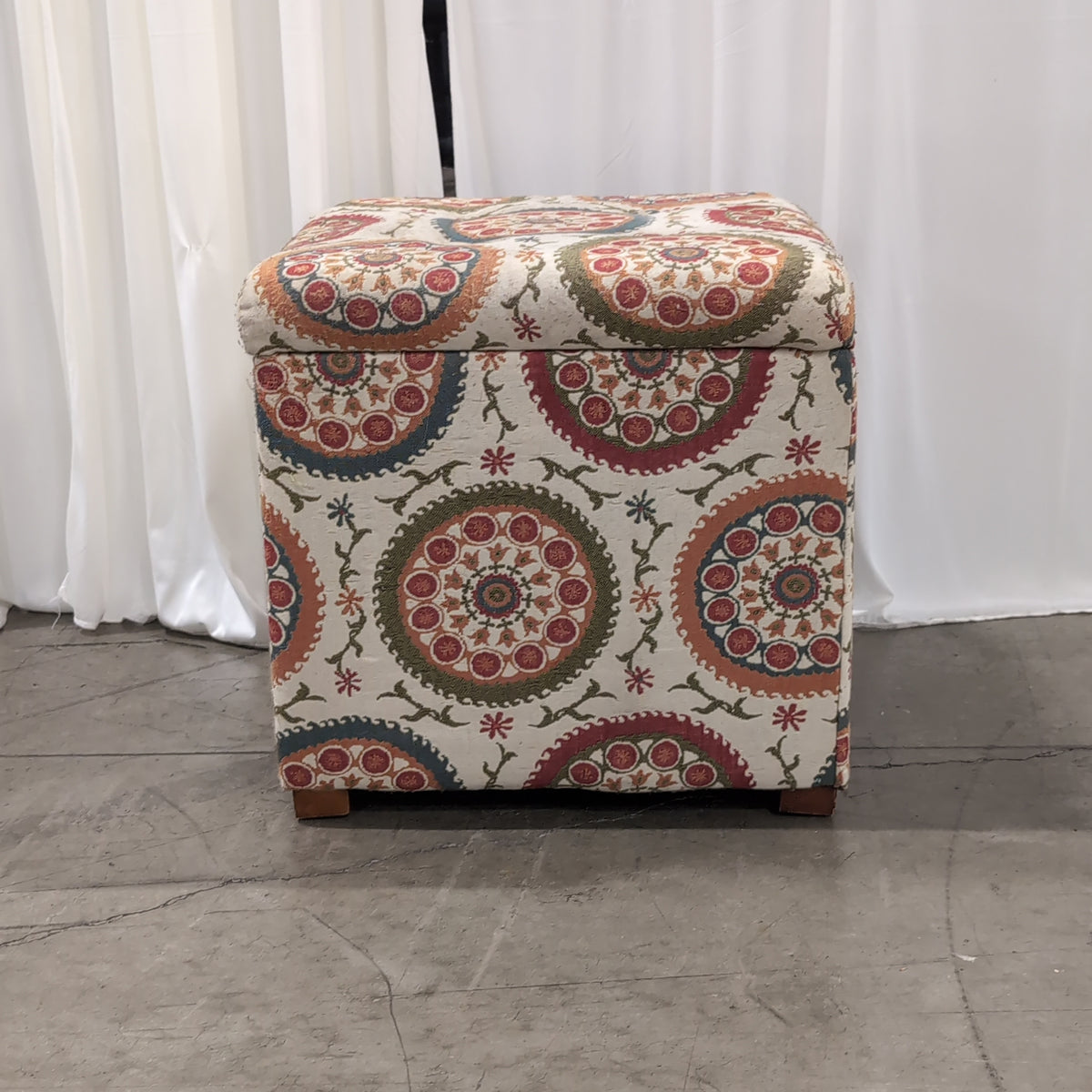 Colorful Medallion Pattern Square Upholstered Ottoman