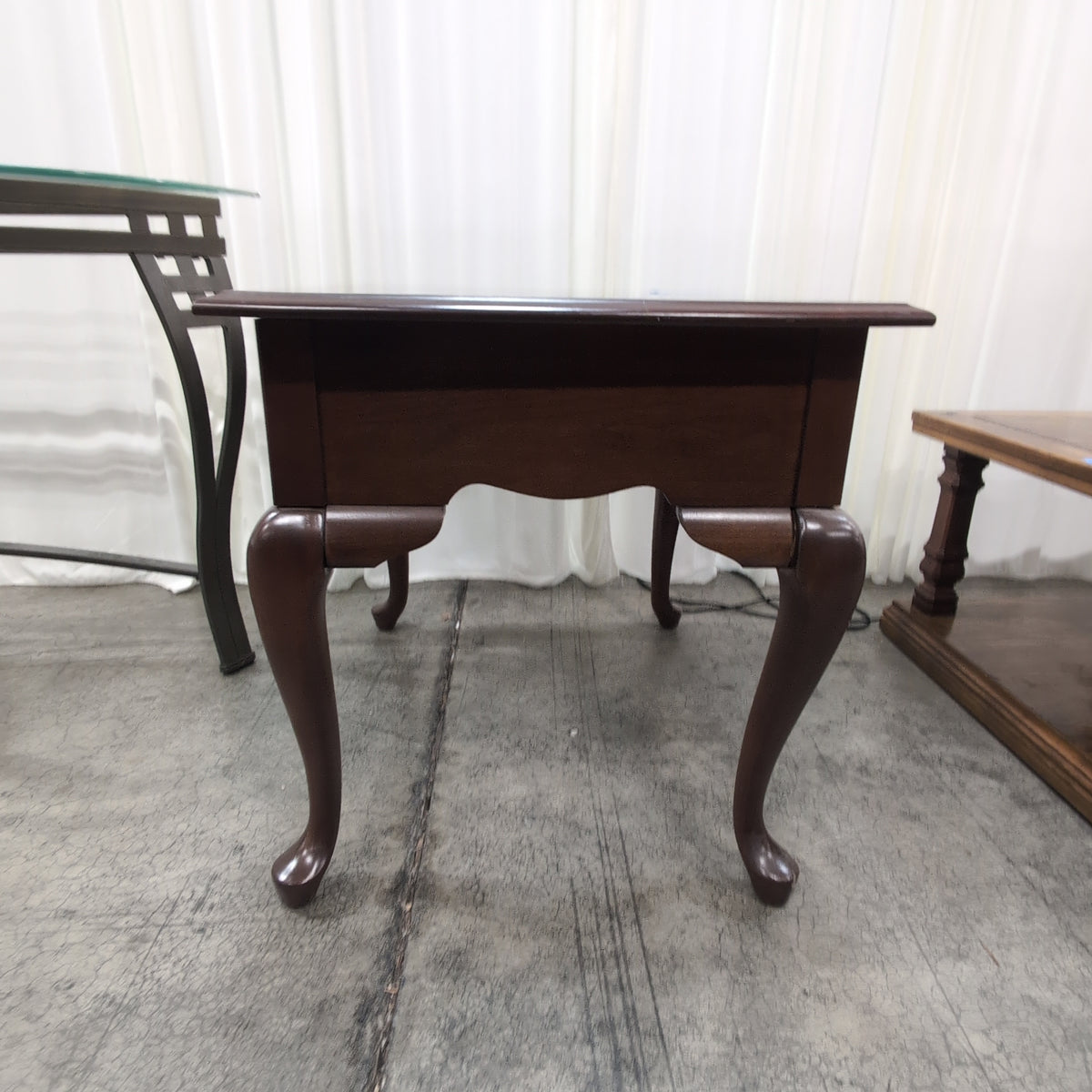 Dark Wood Single-Drawer End Table with Cabriole Legs