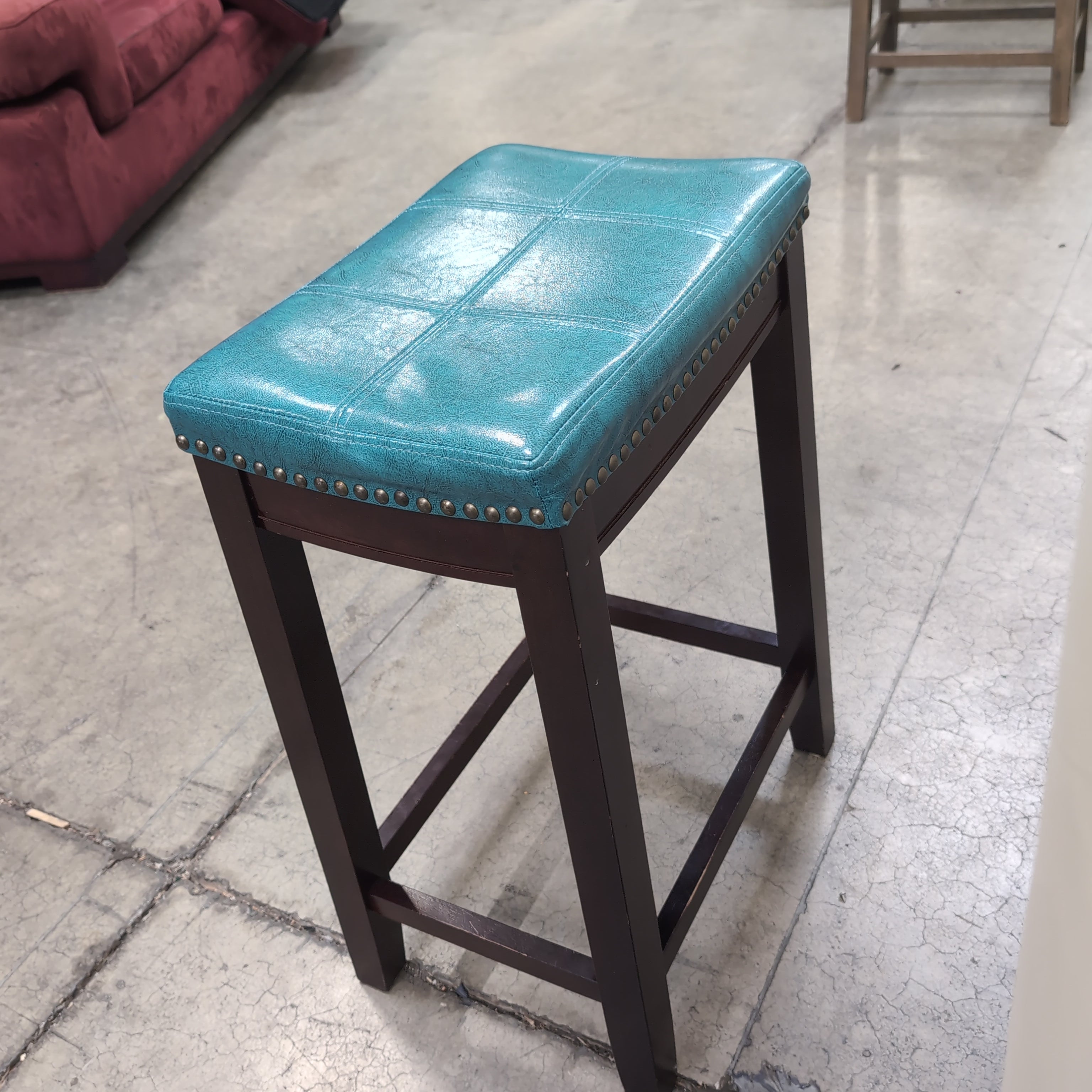 Teal Faux Leather Tufted Bar Stool with Nailhead Trim
