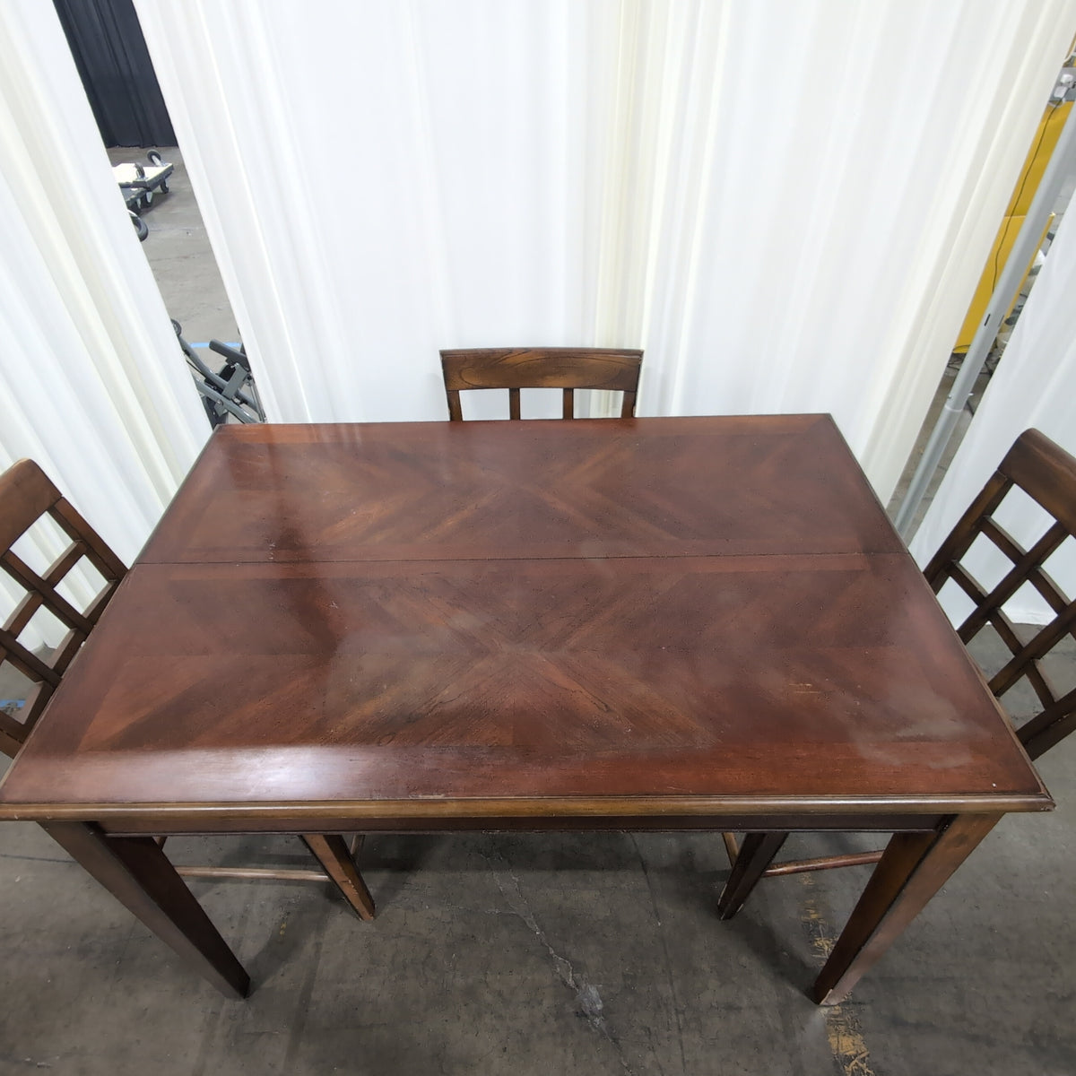 Dark Wood Counter-Height Dining Table Set with Lattice Back Chairs