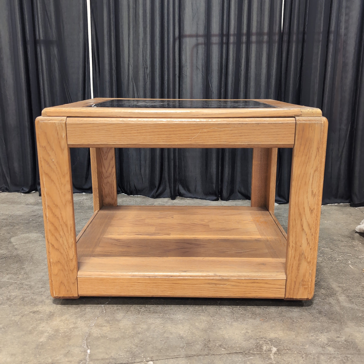 Light Brown Wood End Table with Glass Top
