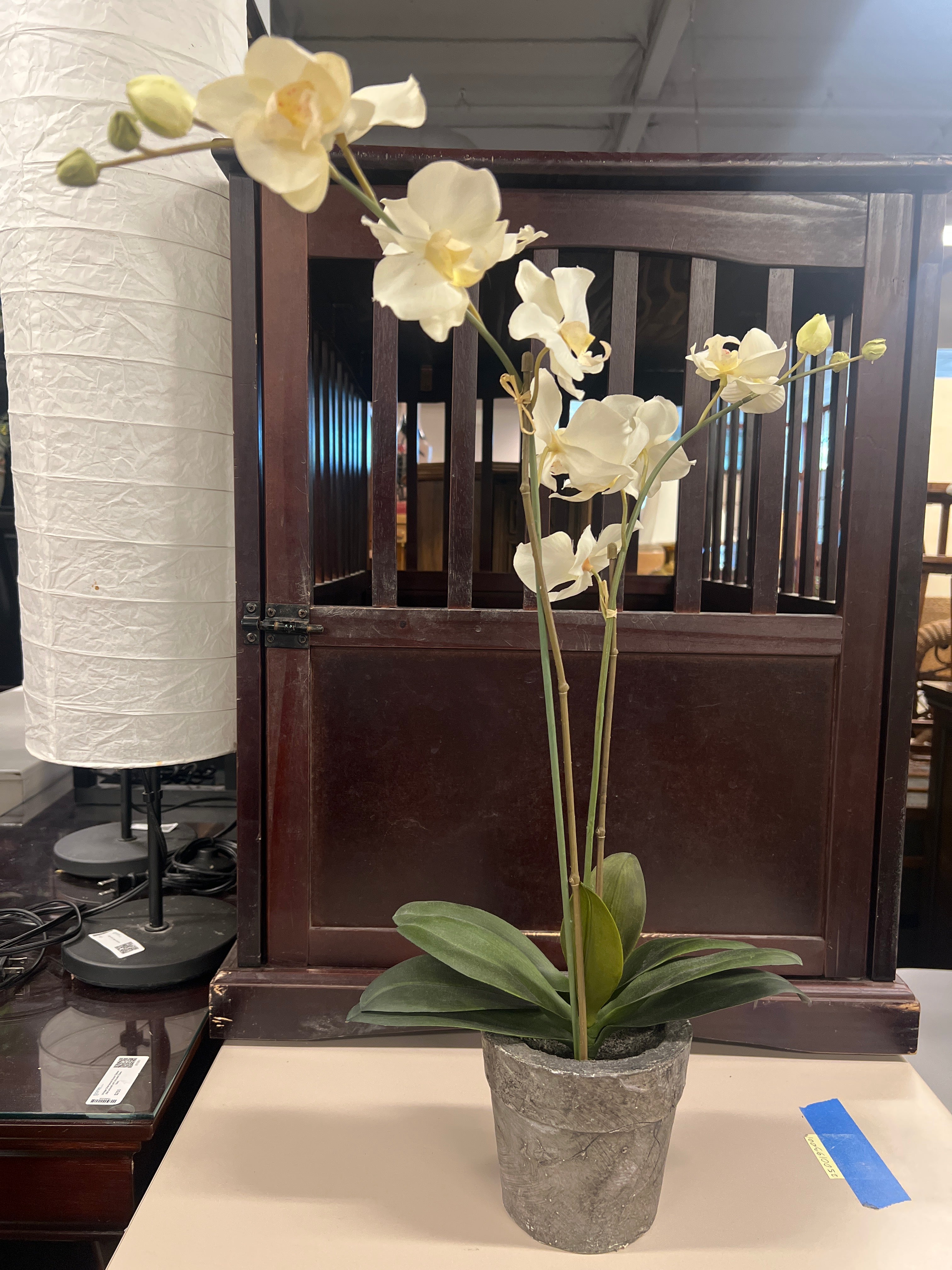 Faux White Orchid in Concrete-Style Pot