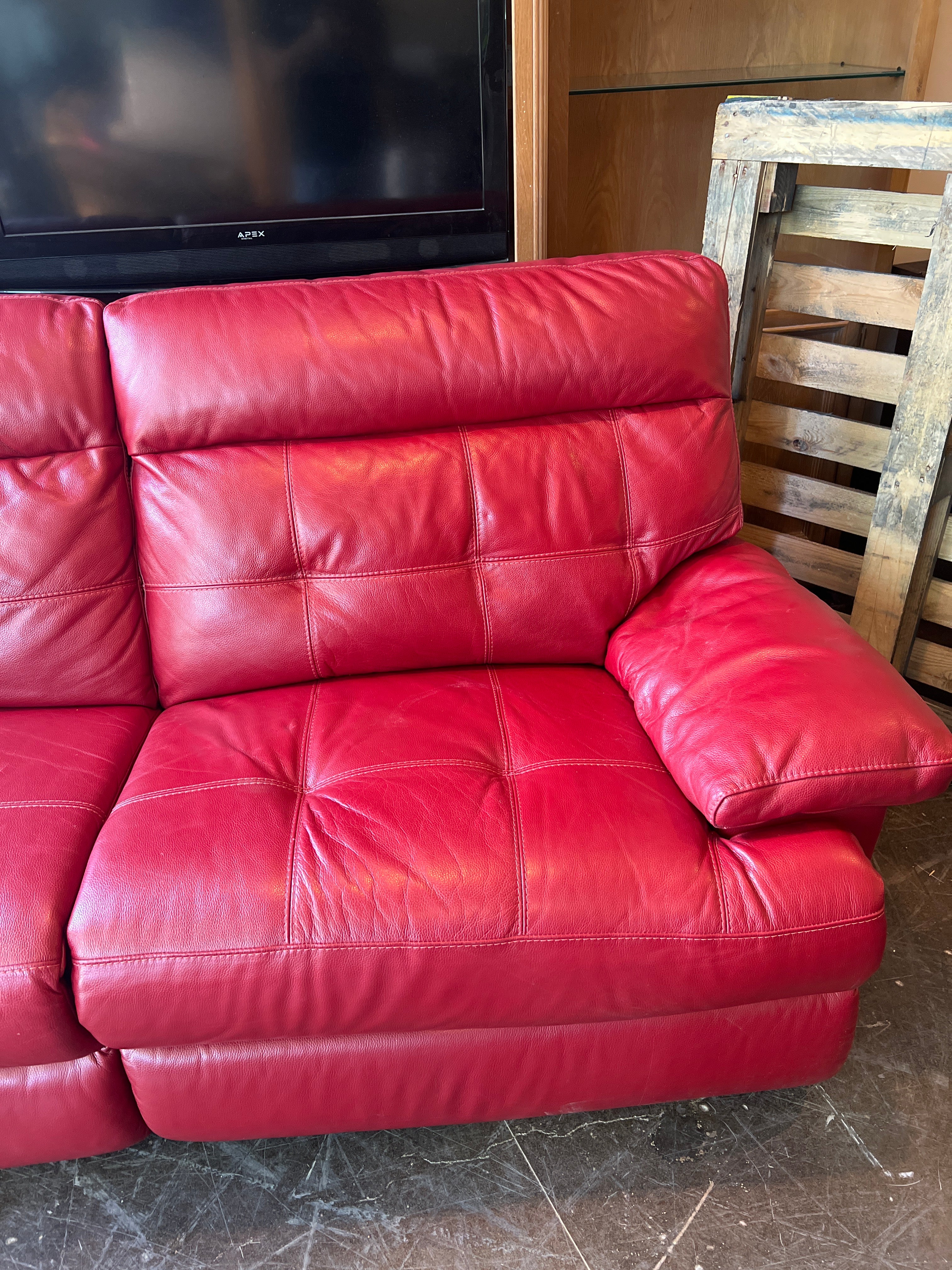Motorized Reclining Red Leather Sofa