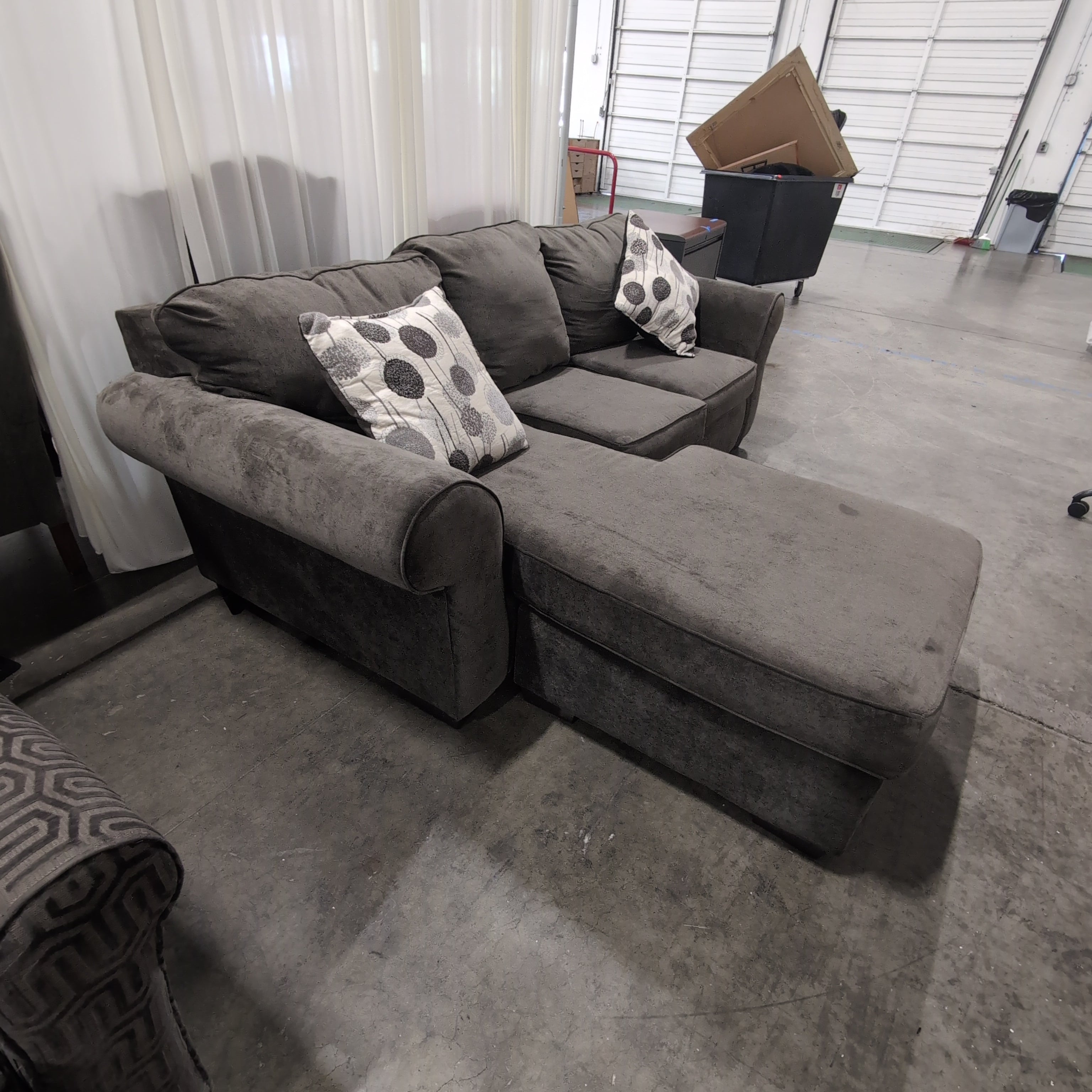 Dark Gray Upholstered Sectional Couch with Ottoman