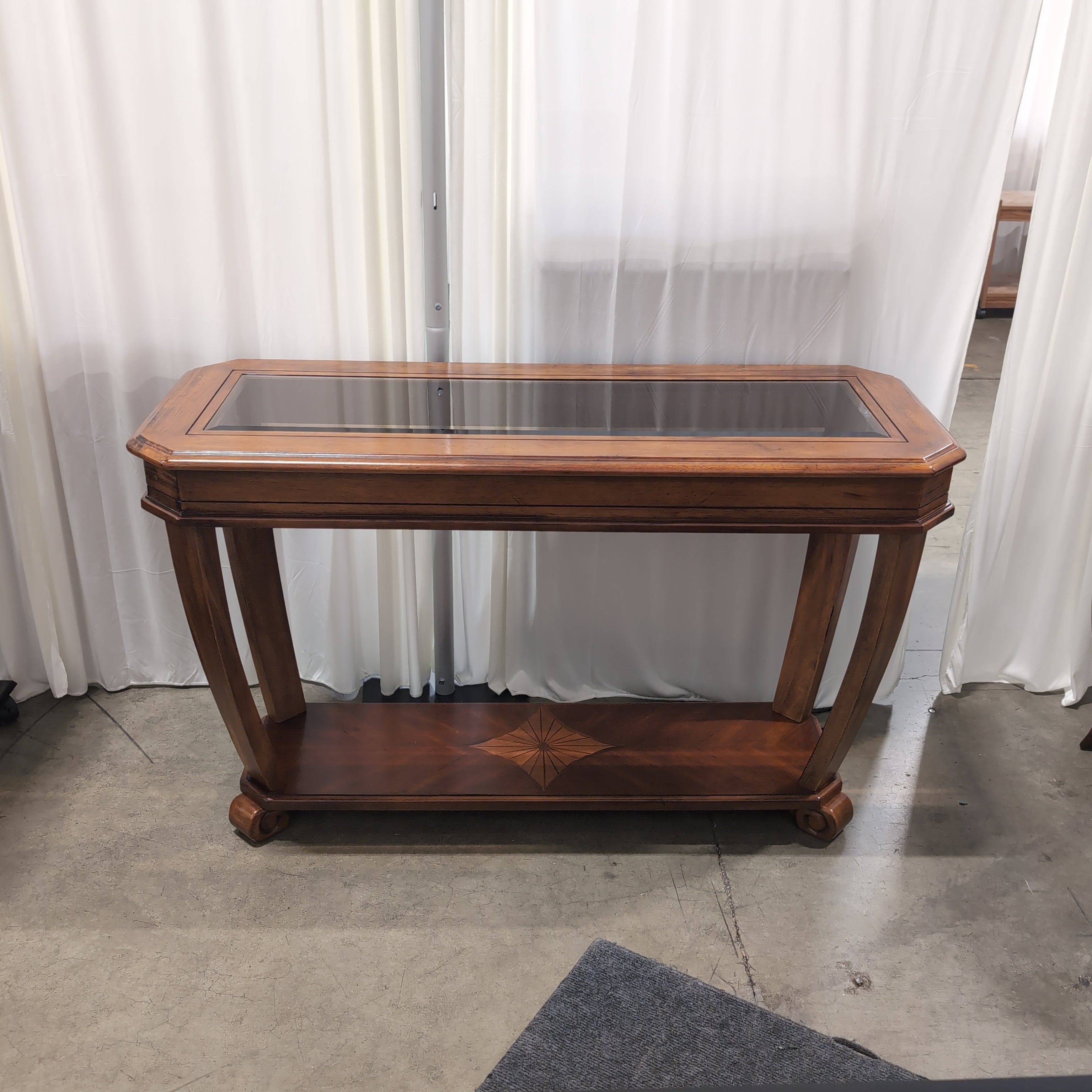Traditional Wood Console Table with Starburst Inlay