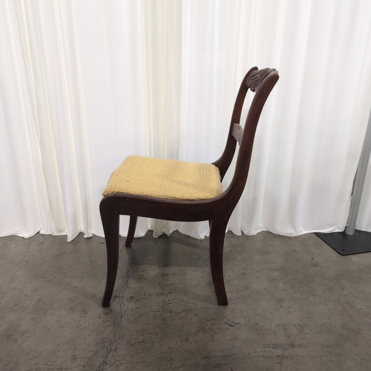 Traditional Dark Wood Carved Back Chair with Woven Seat