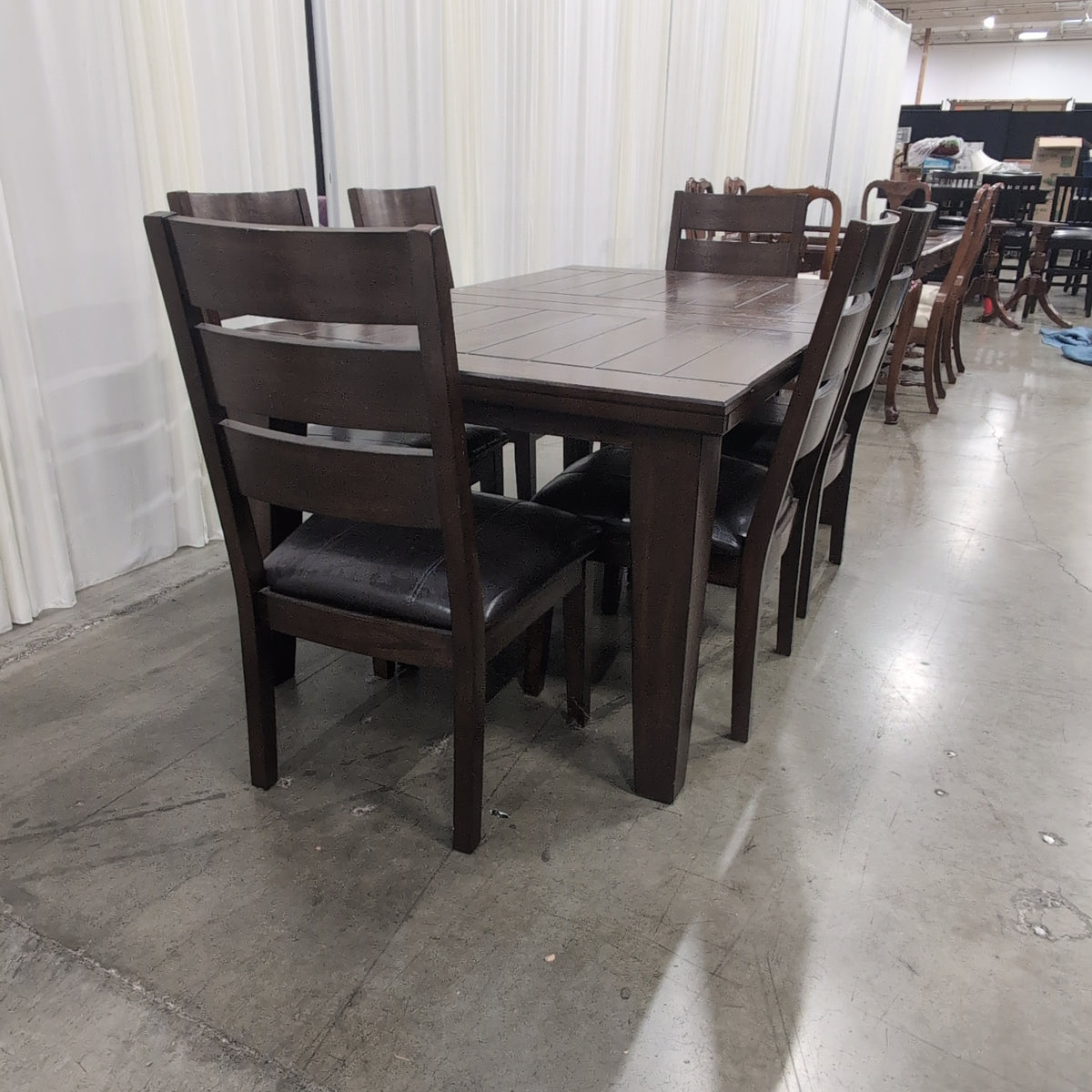 Dark Brown Wood Dining Table with Six Chairs