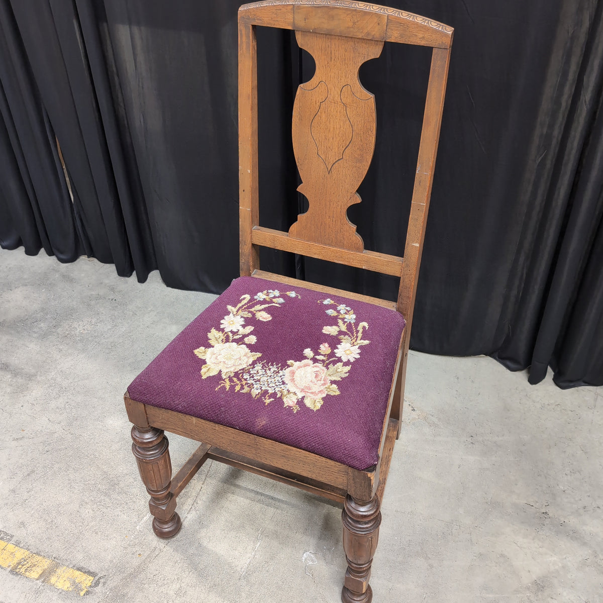 Traditional Dark Wood Dining Chair with Needlepoint Seat