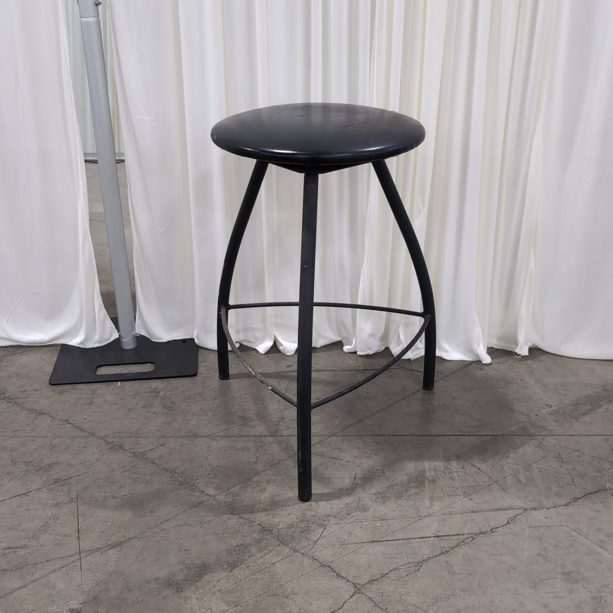 Pair of Black Round Seat Stools with Metal Legs