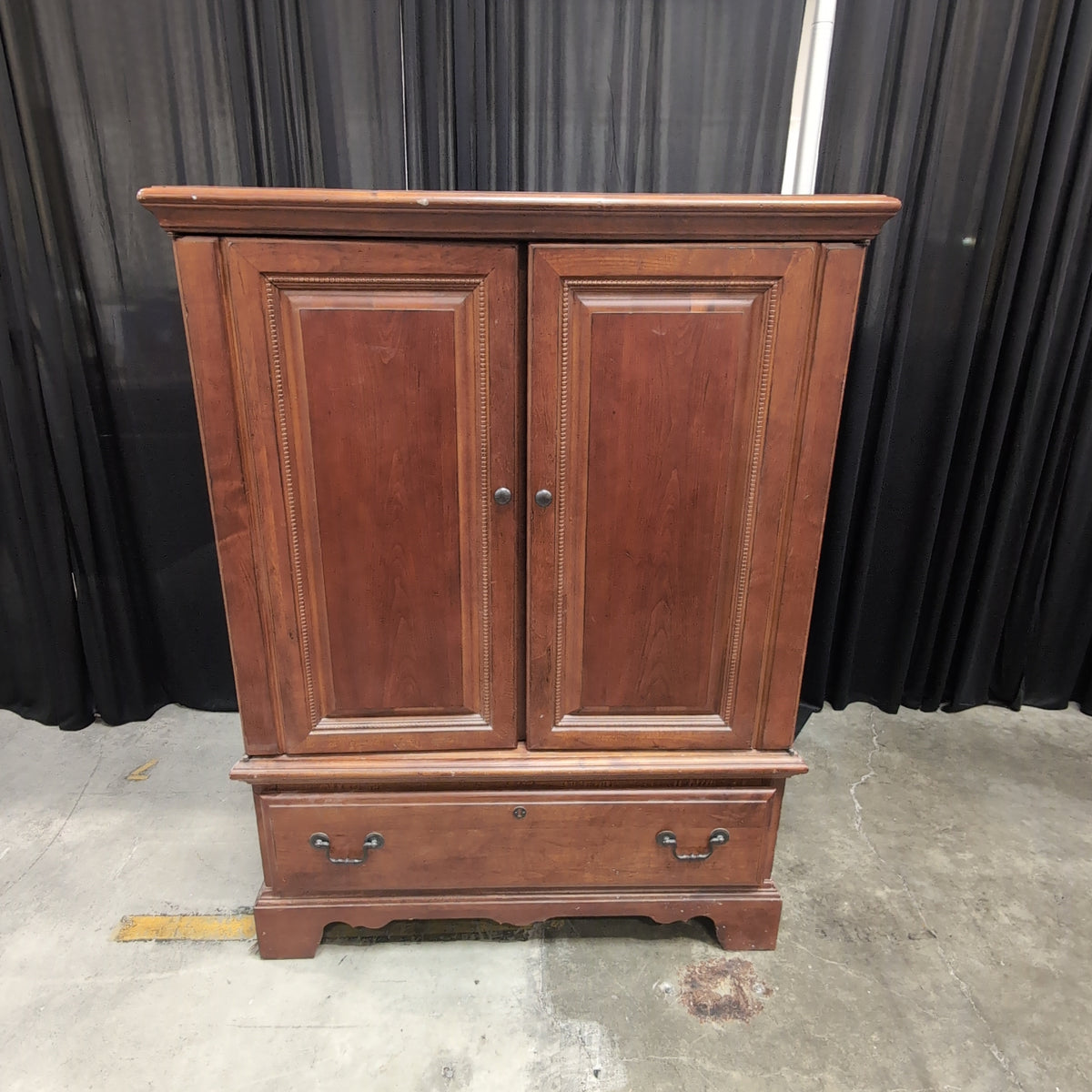 Cherry Finish Wood TV Stand with Cabinet Doors