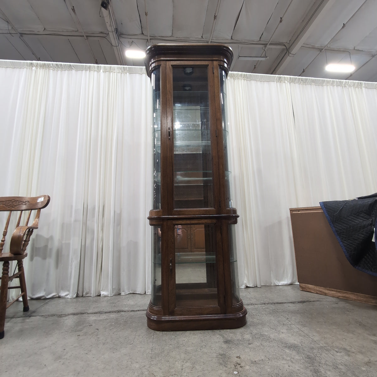 Curved Glass Front Wood China Cabinet