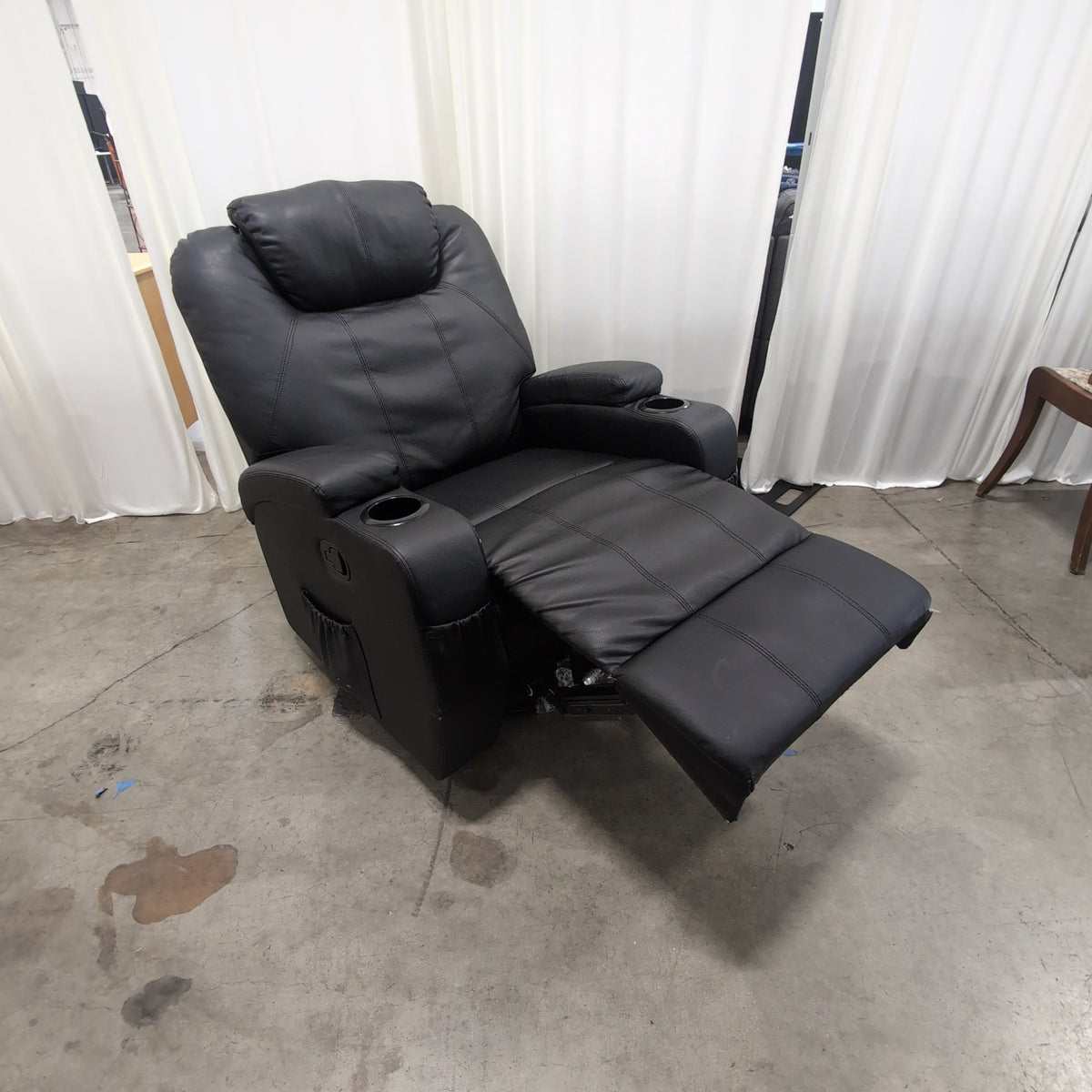 Padded Black Faux Leather Recliner with Cup Holders