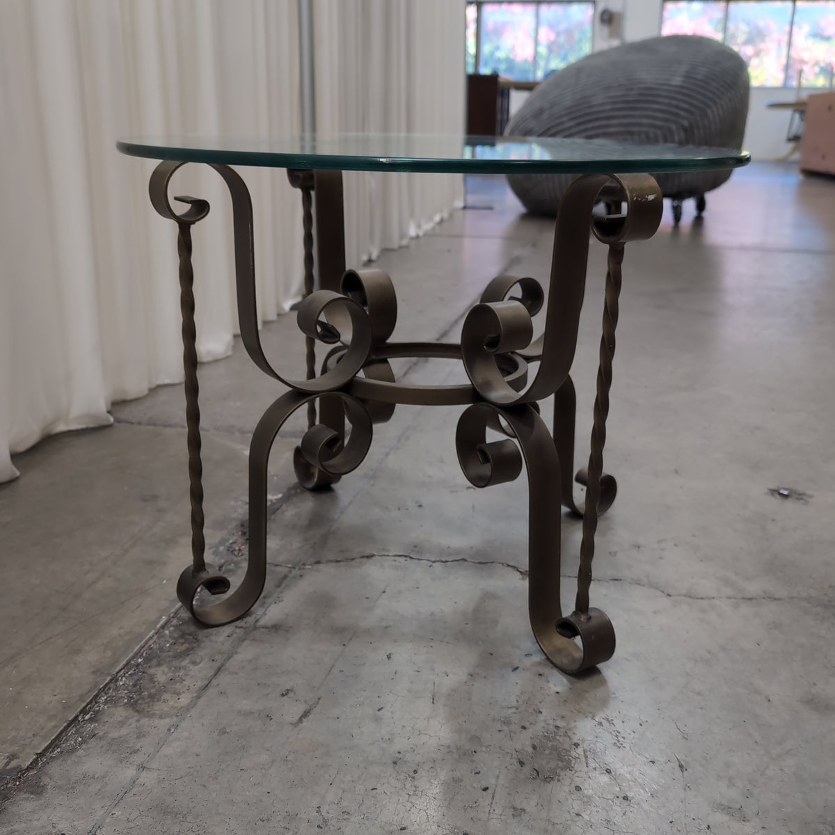 Ornate Scrollwork Iron End Table with Glass Top