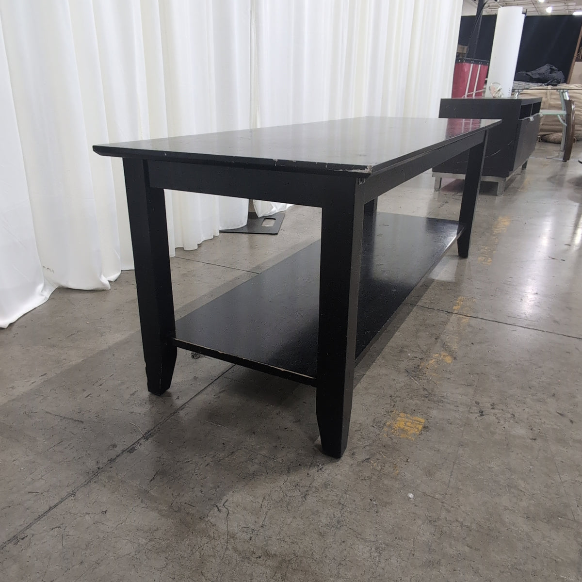 Black Wood Rectangular Coffee Table with Lower Shelf