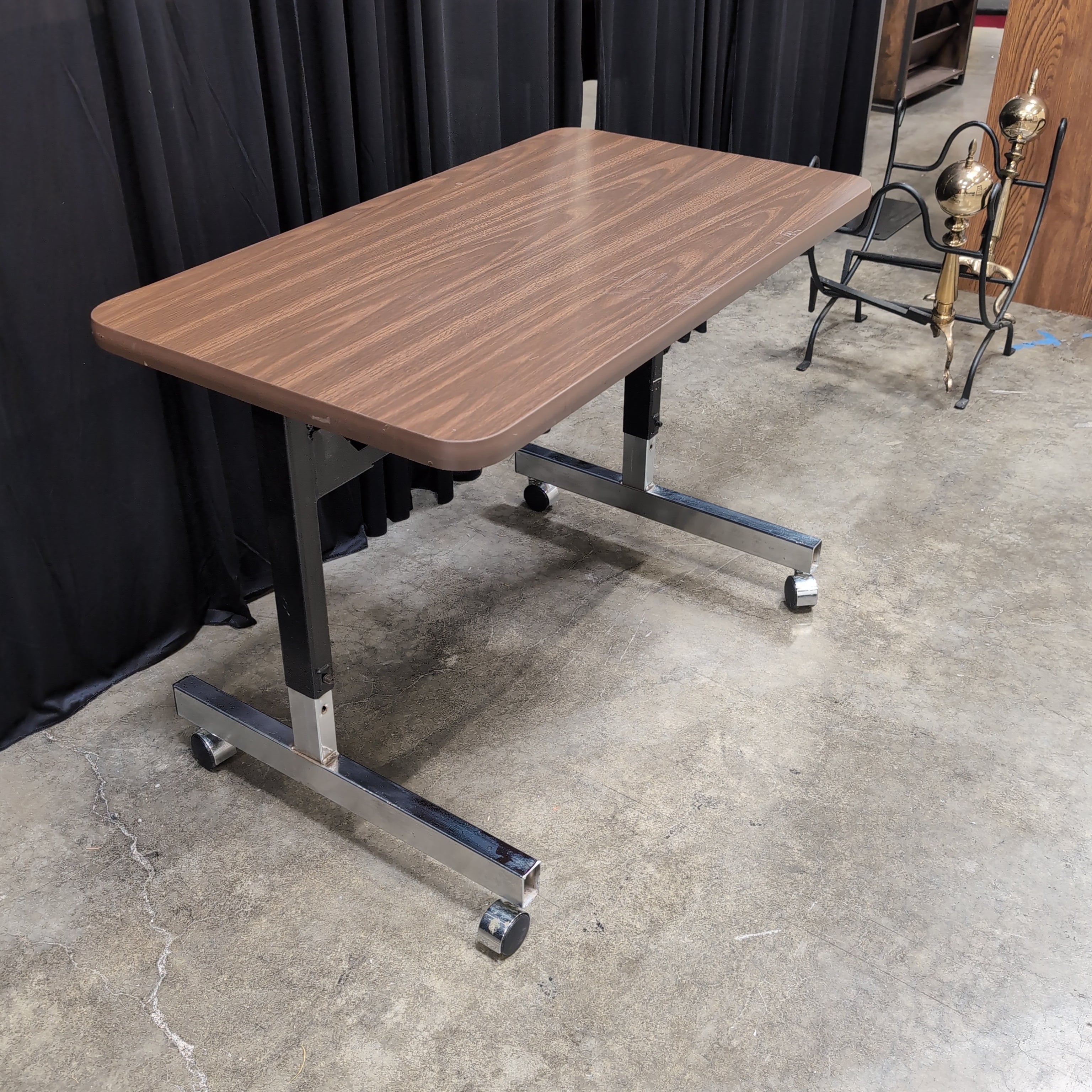 Brown Laminate Rectangular Utility Table with Casters