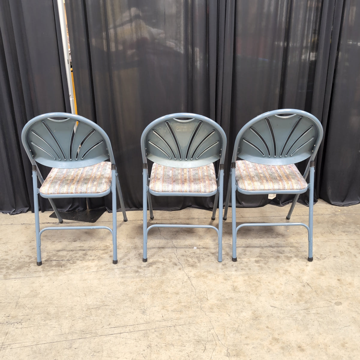 Set of Three Samsonite Blue Plastic Folding Chair with Slotted Back