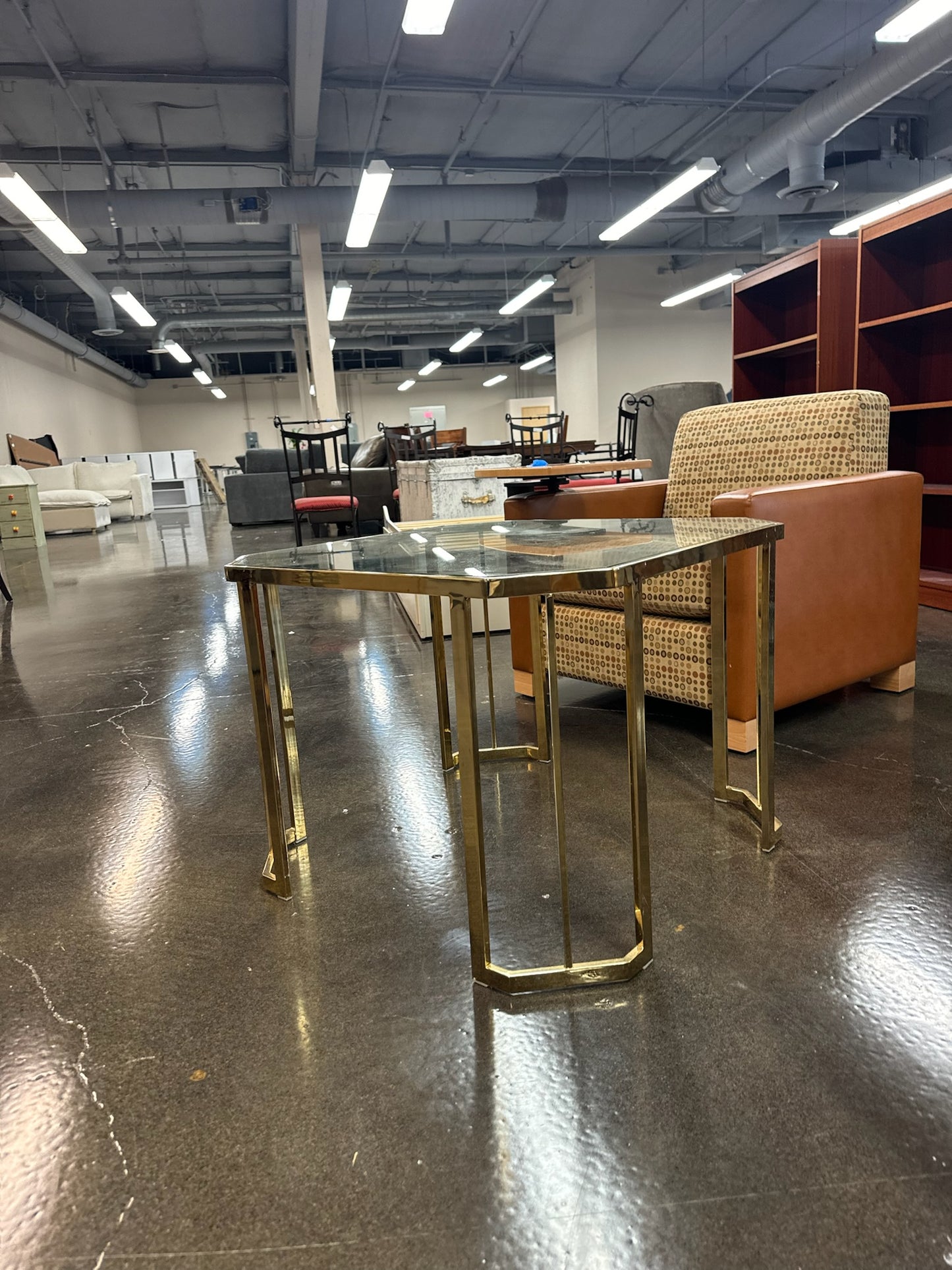 Gold-Framed Glass Coffee Table