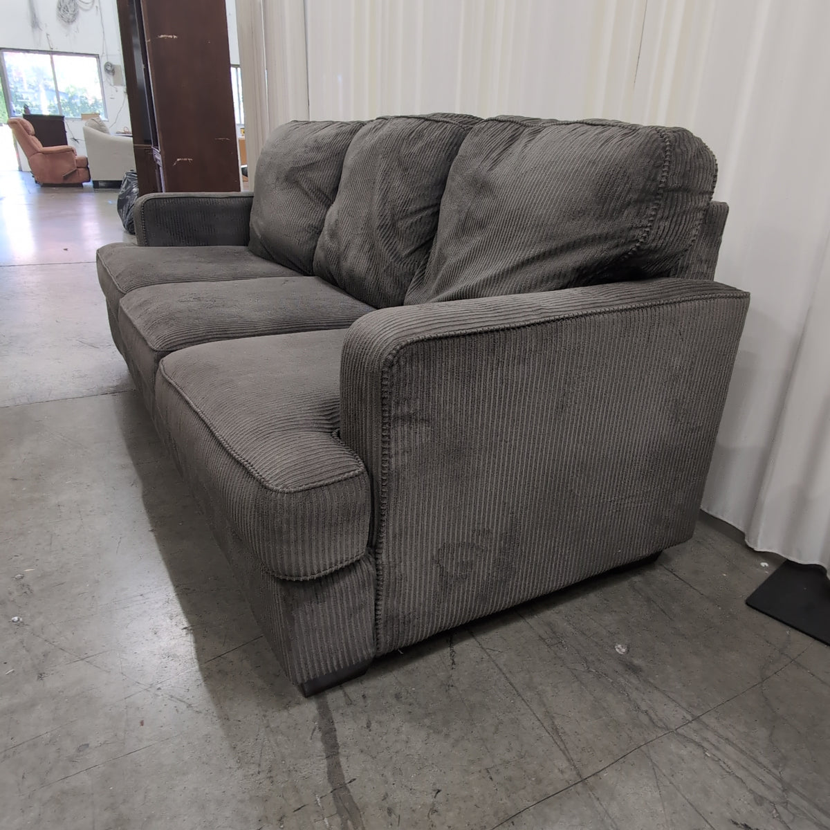 Grey Ribbed Fabric Three-Seater Couch
