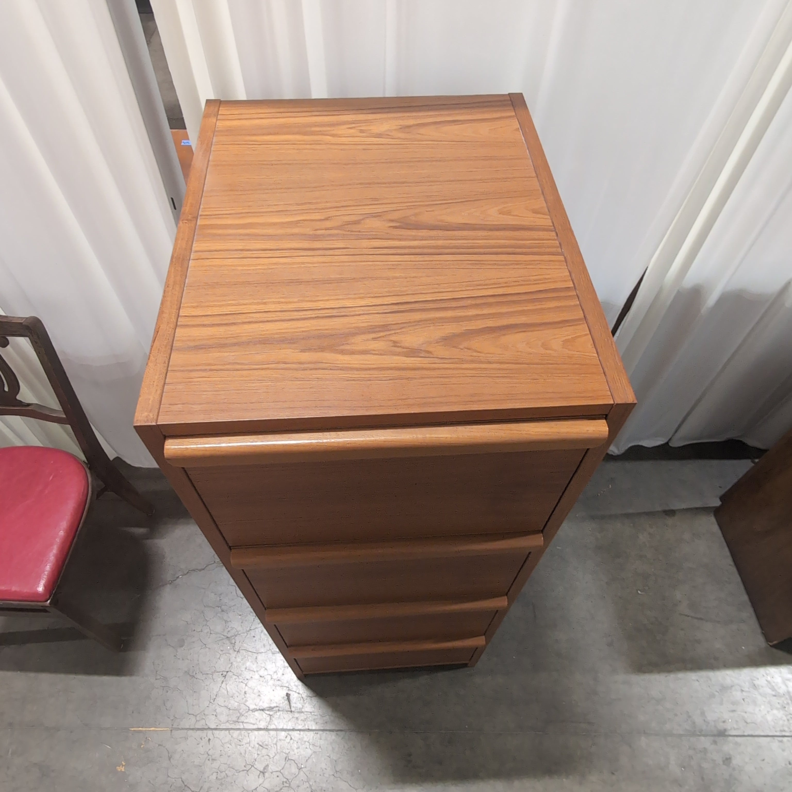Tall Reddish-Brown Wood Five-Drawer Dresser