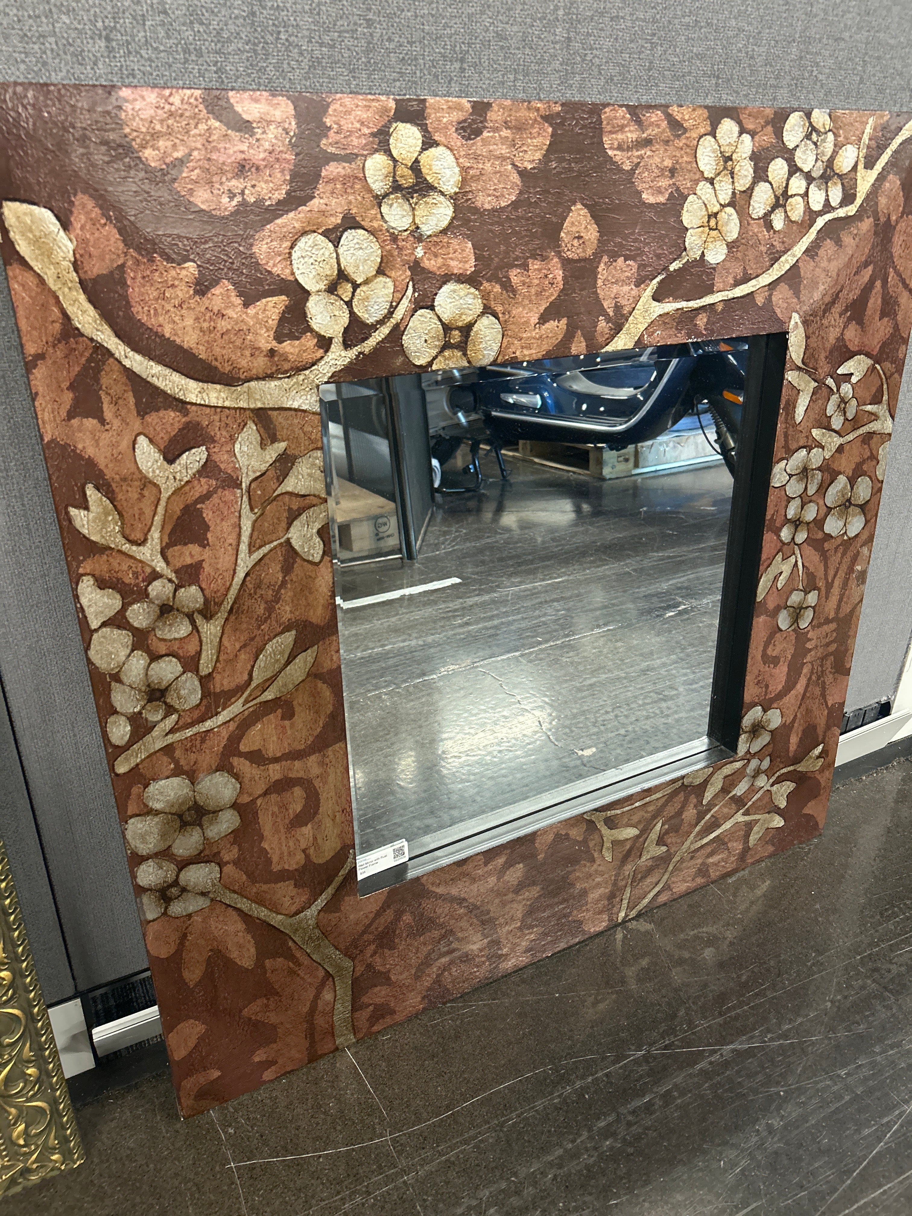 Wall Mirror with Rust Flower Frame