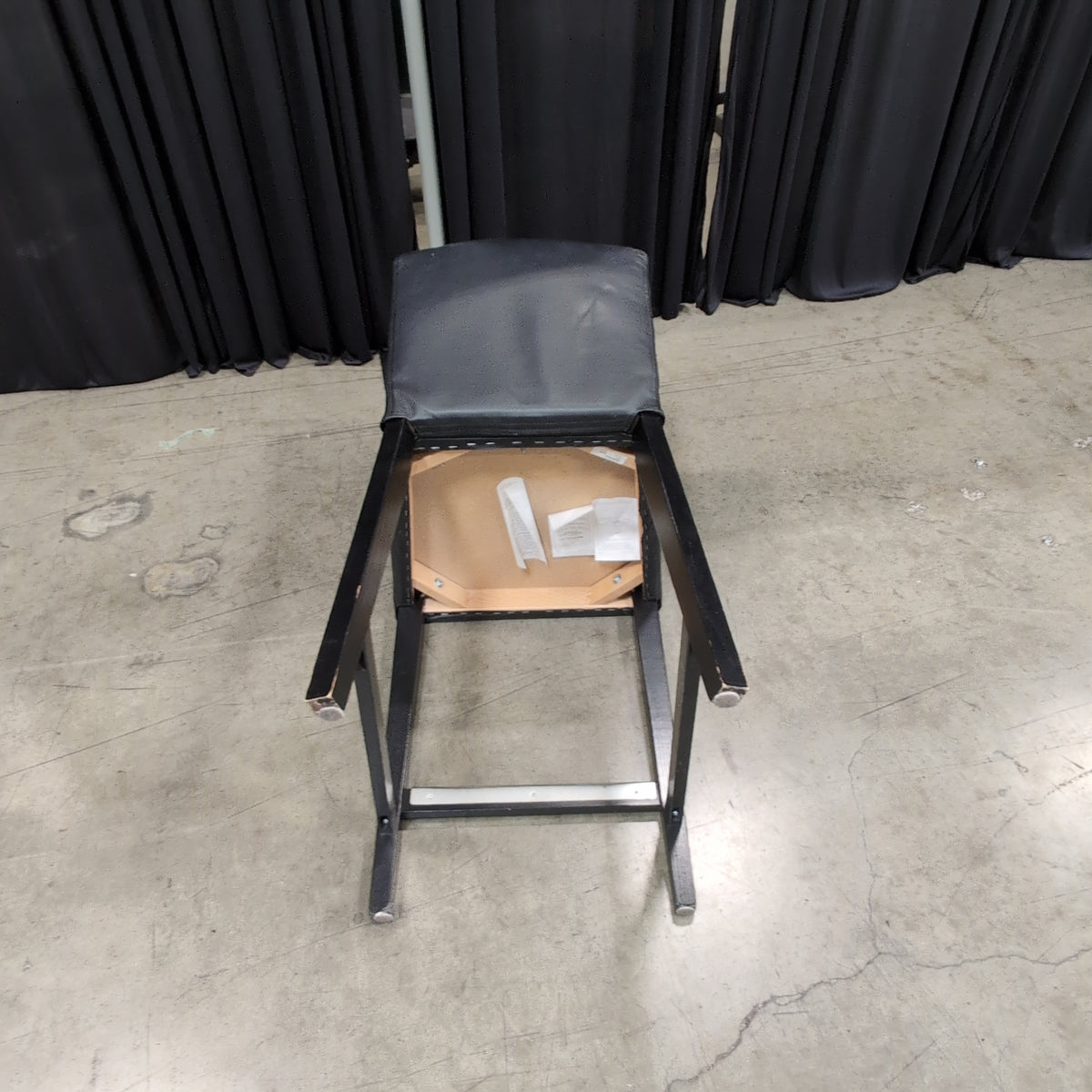 IKEA Brand Modern Black Faux Leather Bar Stool with Metal Footrest