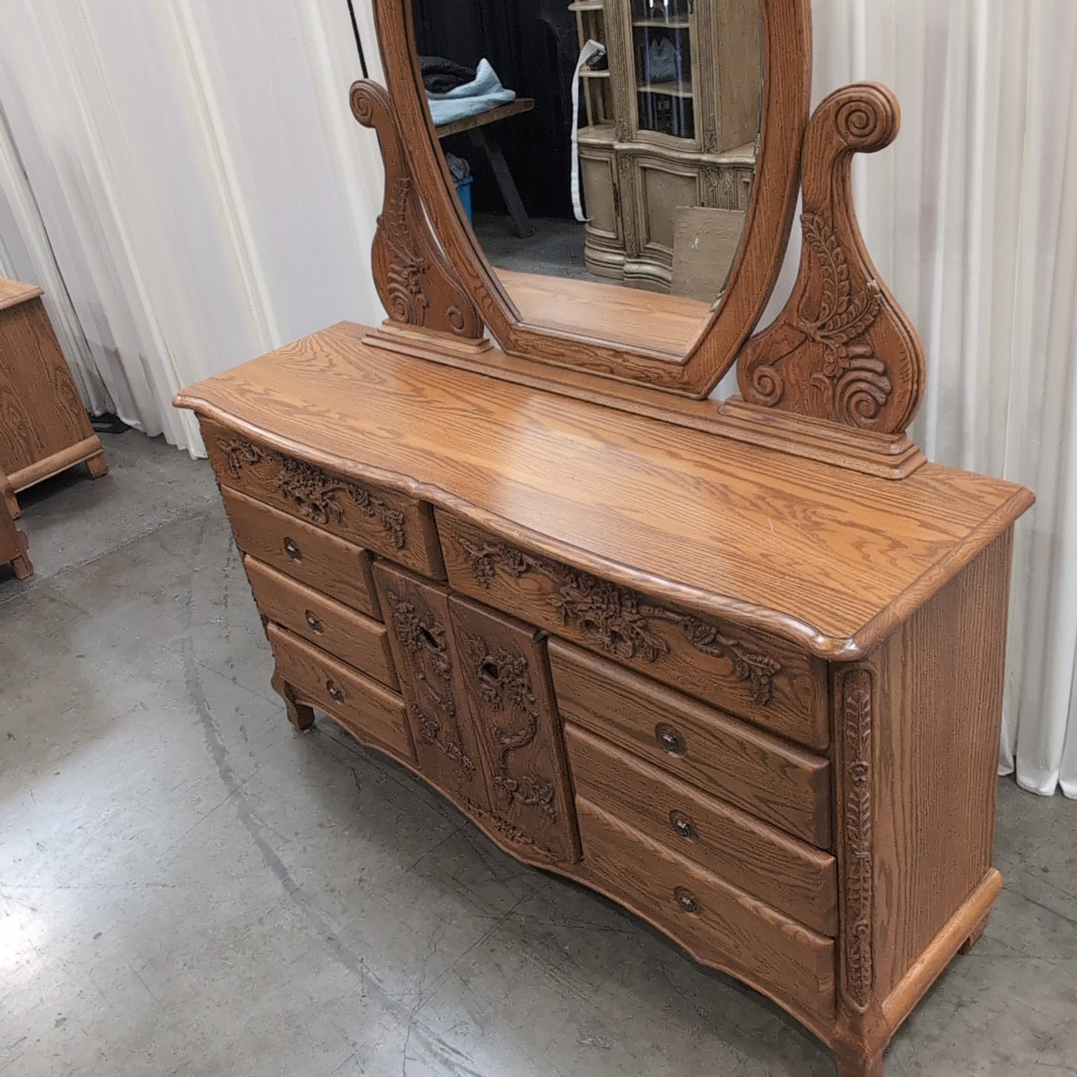 Ornate Carved Floral Wood Dresser