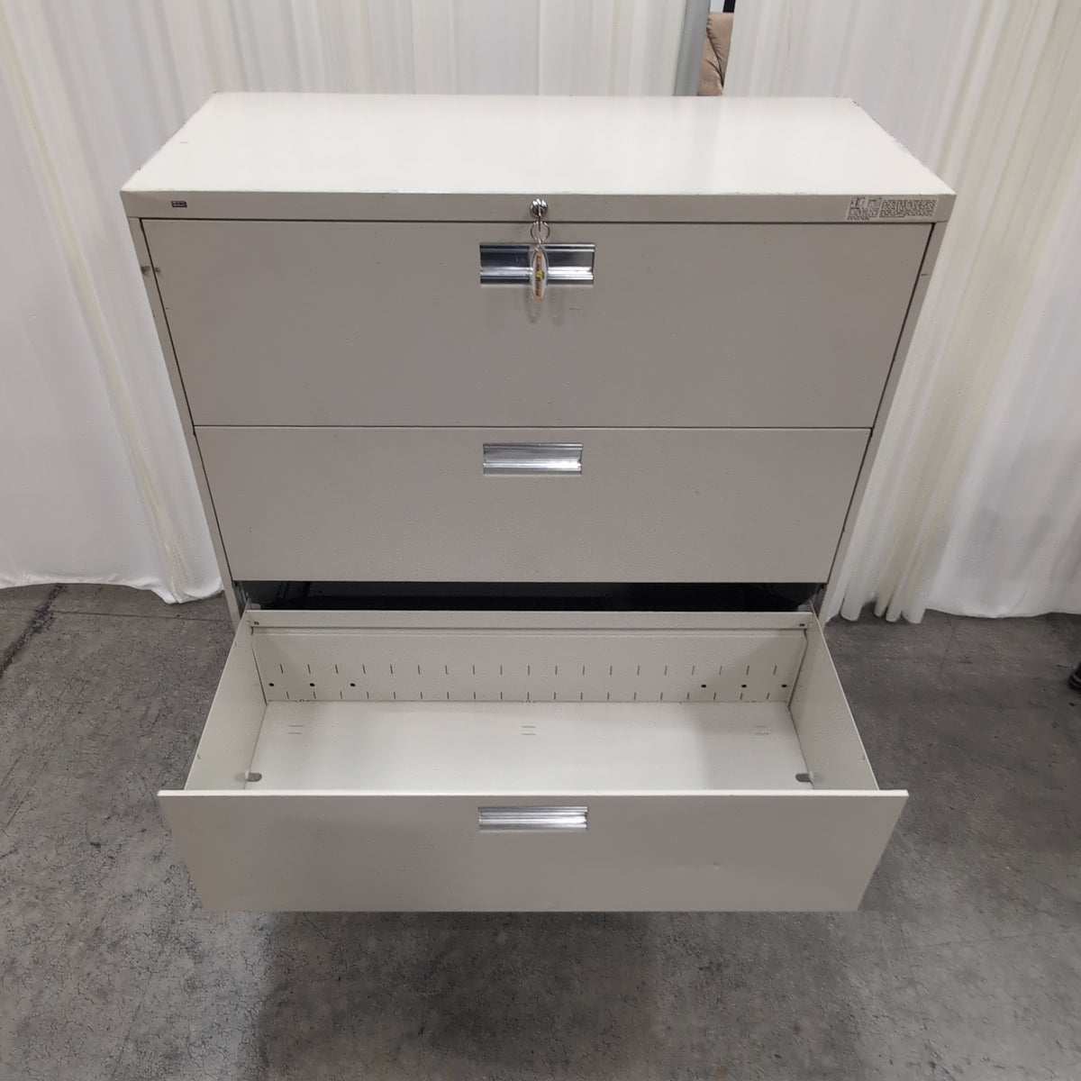 Grey Metal Four-Drawer Filing Cabinet with Lock