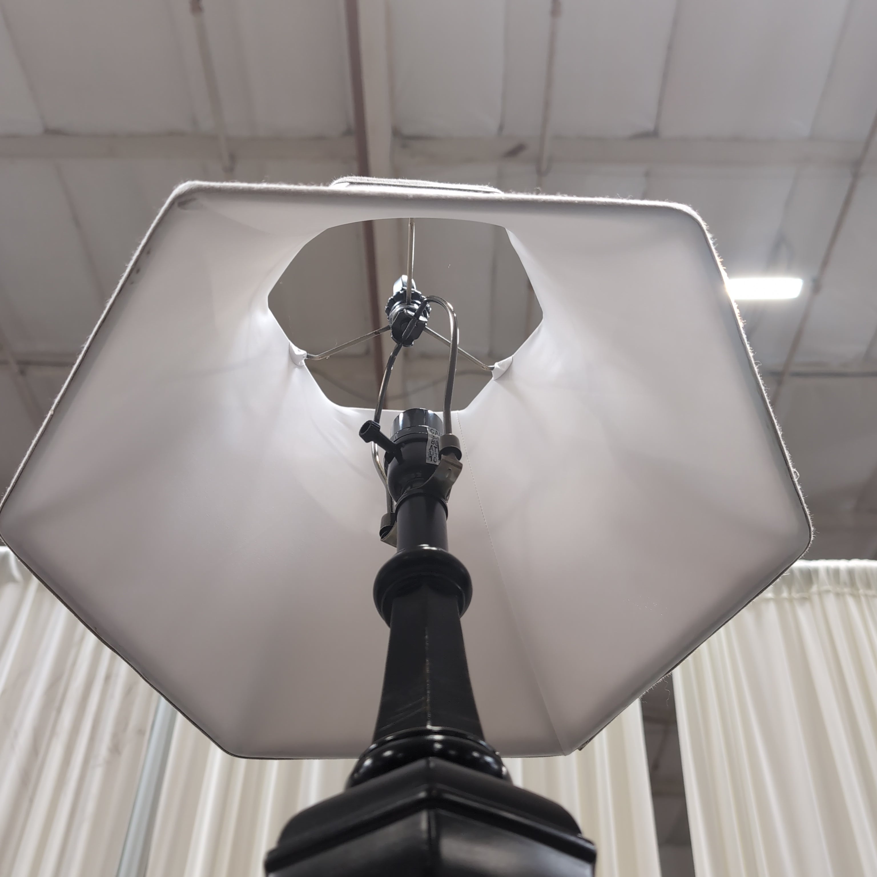 Traditional Black Wood Table Lamp with Beige Shade