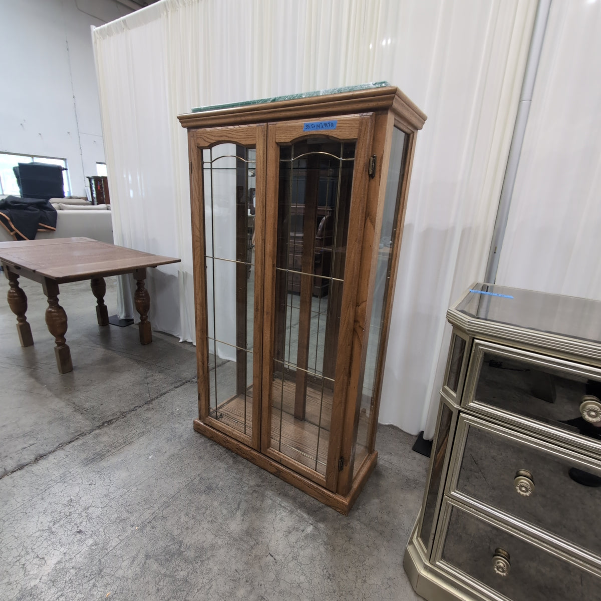 Oak Finish Display China Cabinet with Glass Doors