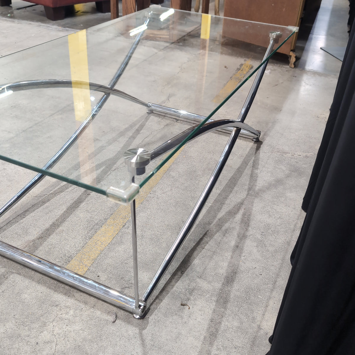Modern Chrome X-Base Coffee Table with Glass Top