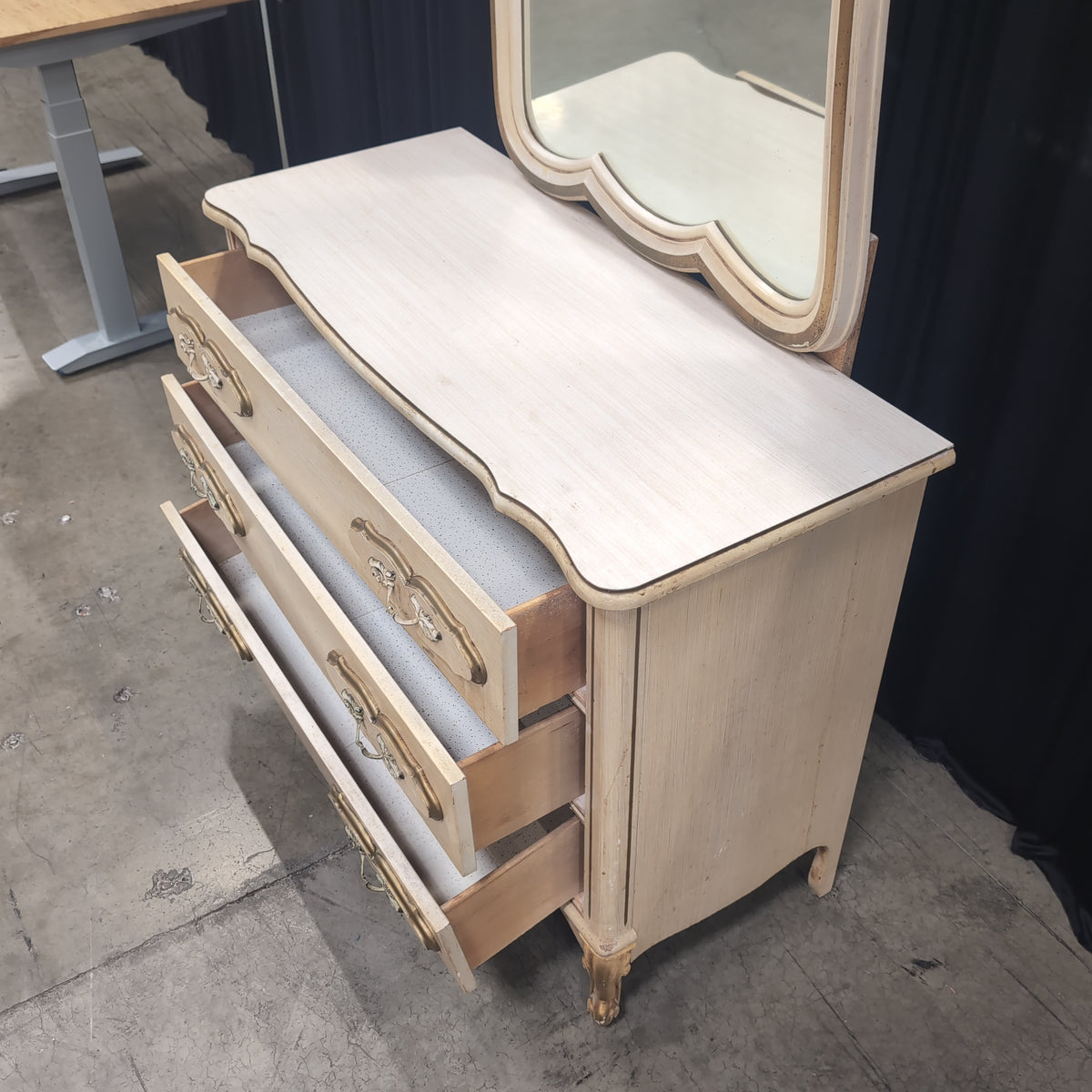 French Provincial Style Three-Drawer Dresser with Ornate Hardware