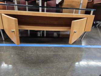 Modern Maple + Glass Media Console with Storage (one bent leg)