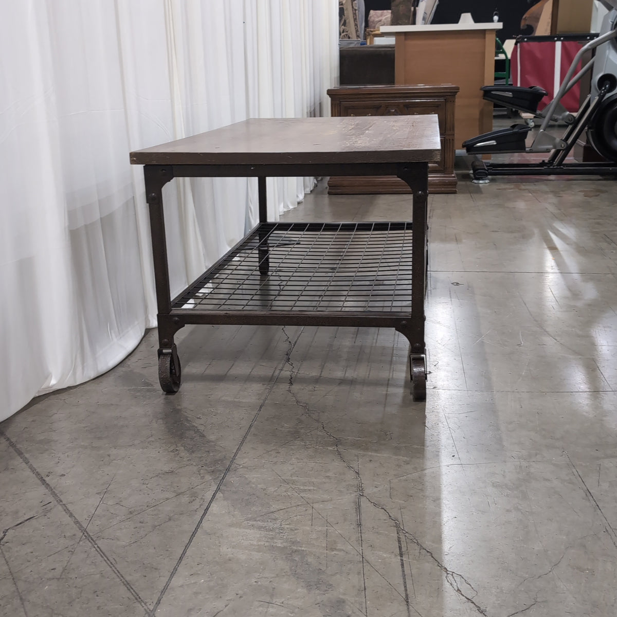 Industrial Wood and Metal Coffee Table with Wheels