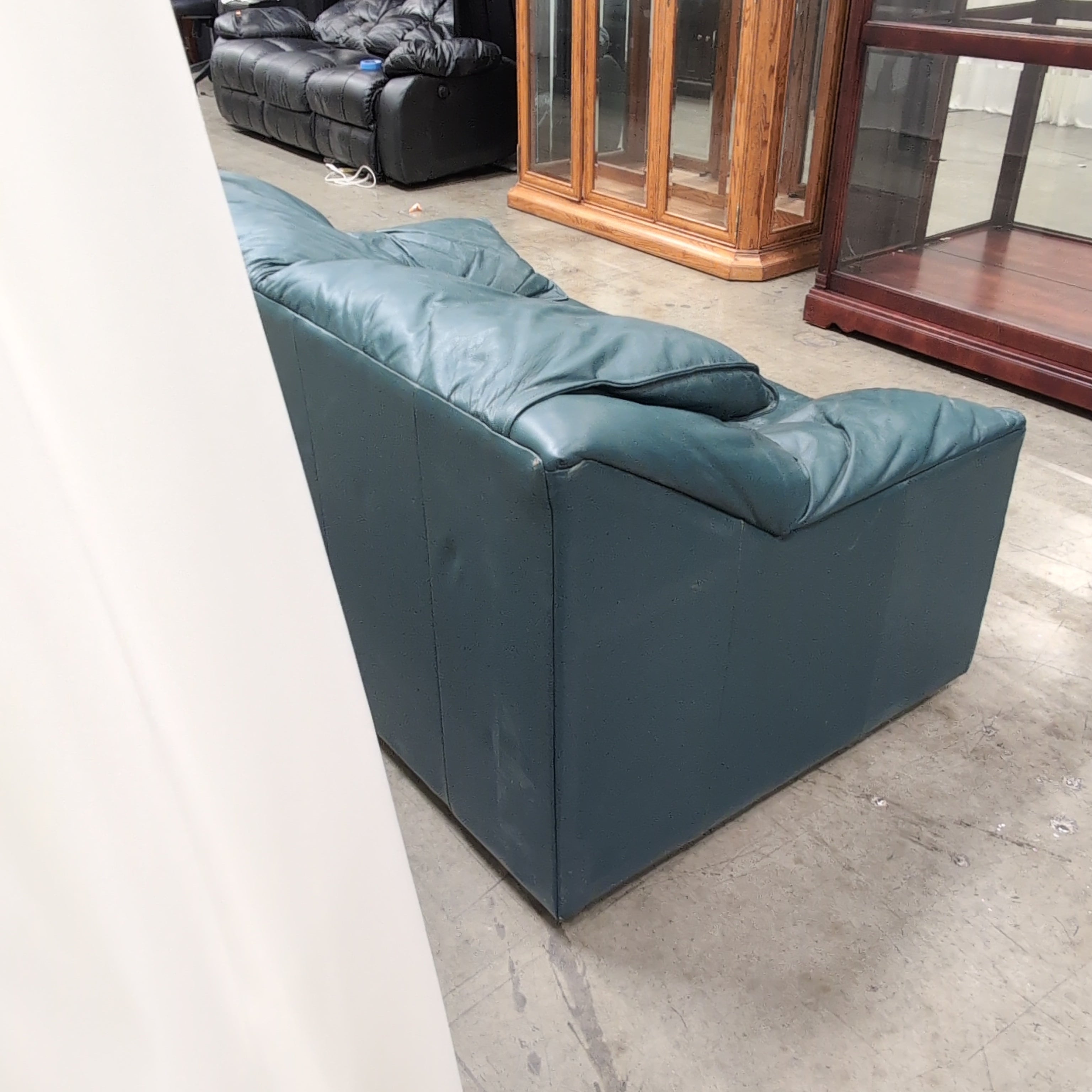 Deep Green Padded Loveseat in Leather