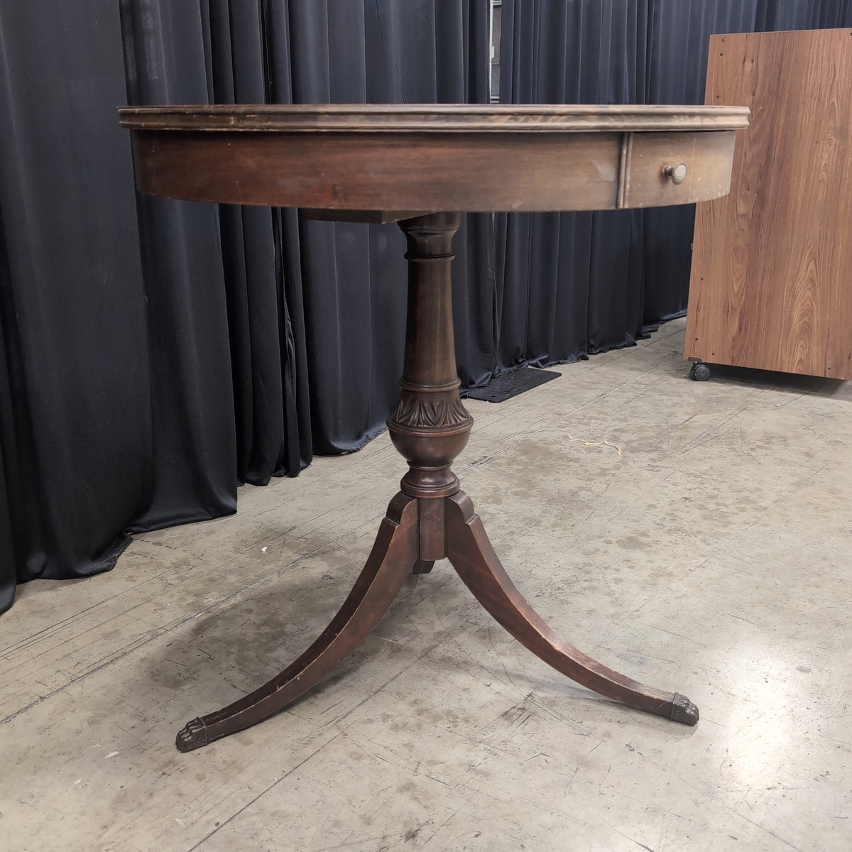 Traditional Round Wood End Table with Single Drawer