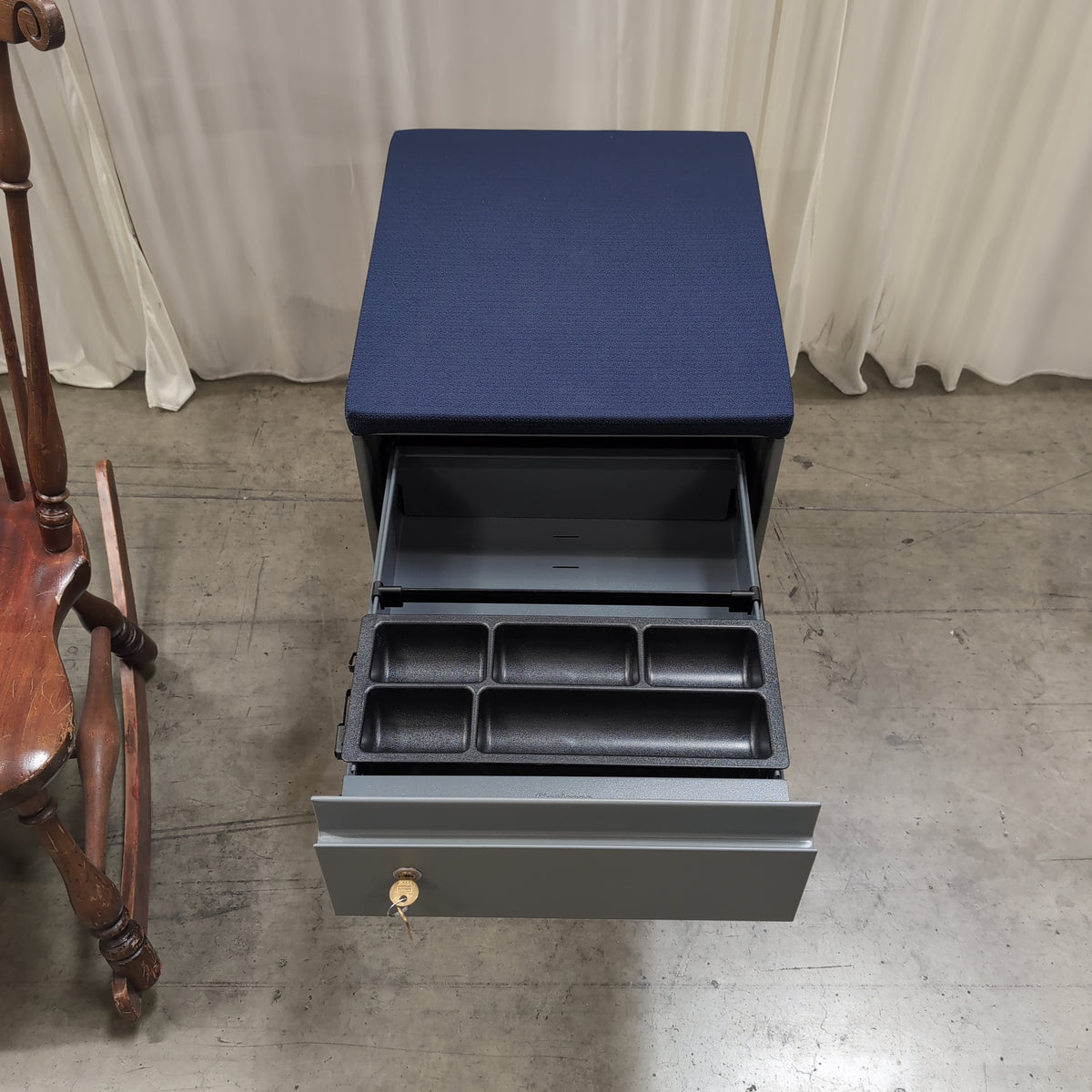 Steelcase Grey Mobile Filing Cabinet with Upholstered Top