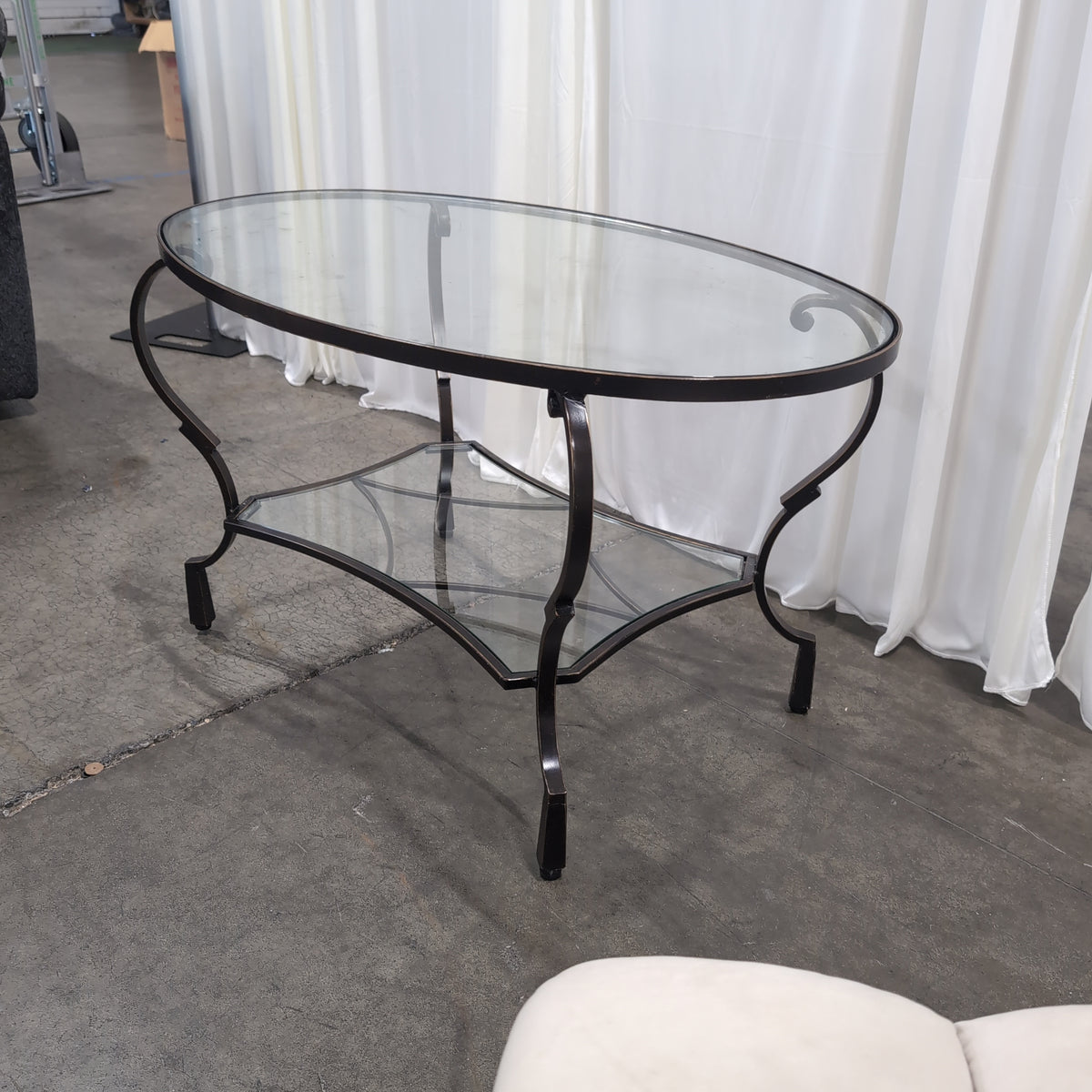 Oval Glass Top Coffee Table with Metal Base