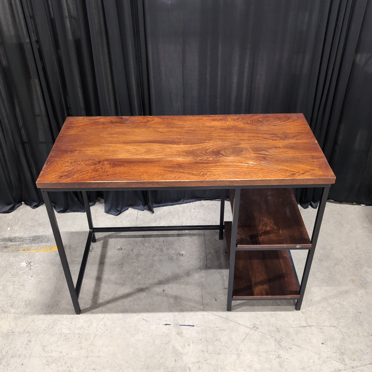 Dark Wood and Black Metal Desk with Shelves