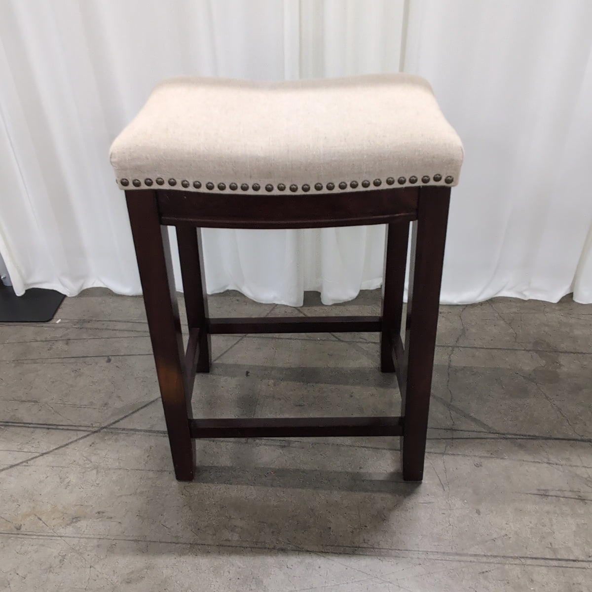 Set of Three Linon Home Products Upholstered Stools in Dark Wood