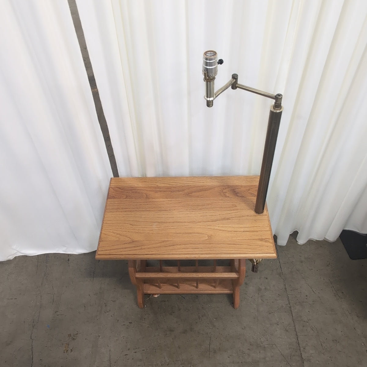 Natural Wood Country End Table with Integrated Lamp