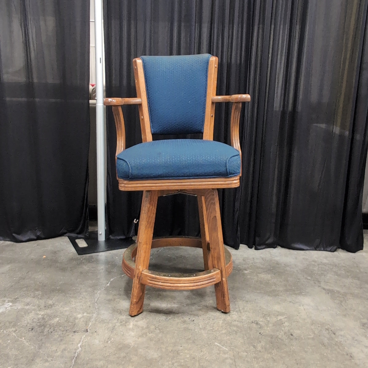 Wood Frame Dark Upholstered Bar Stool with Curved Arms