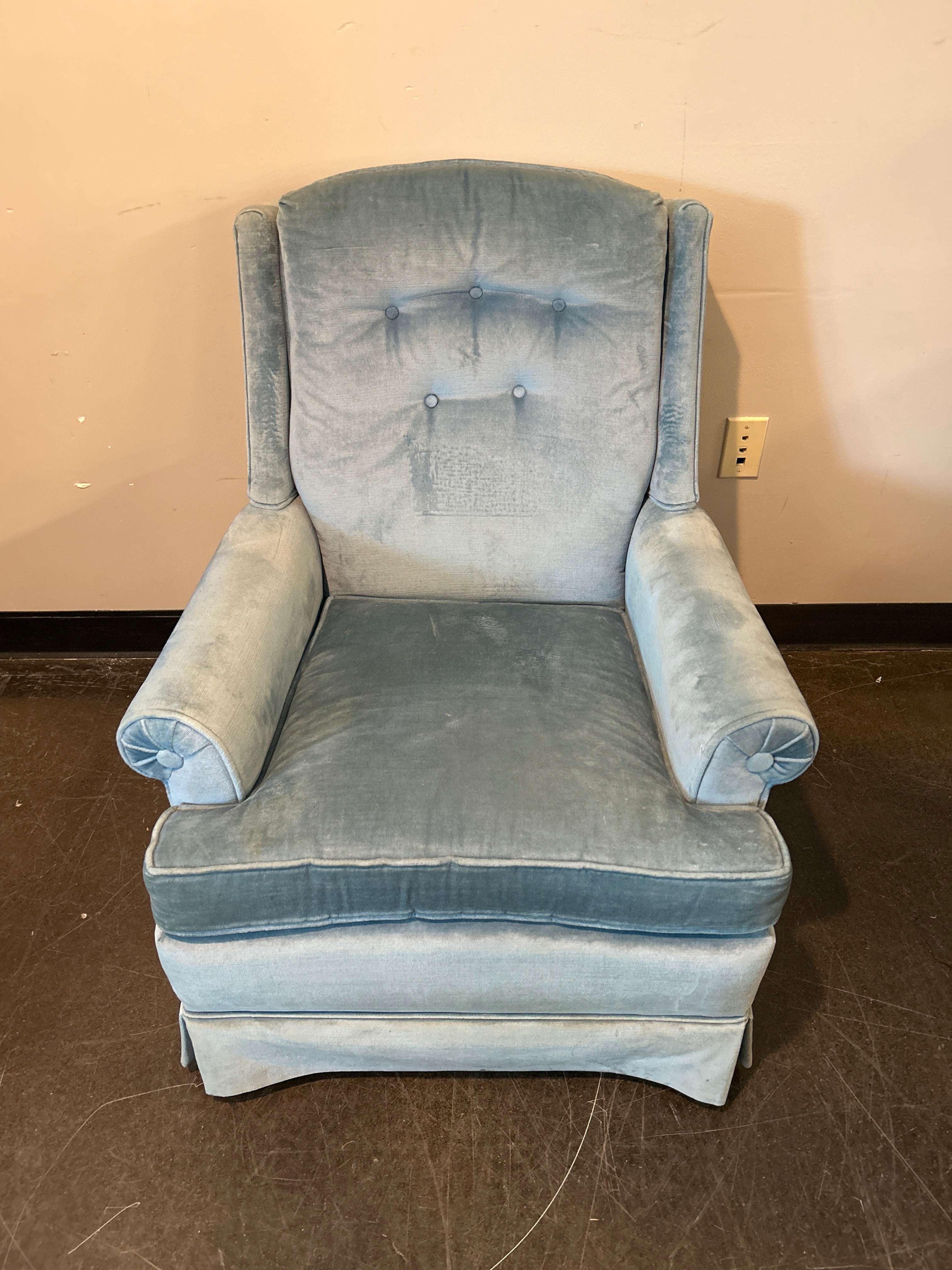Vintage Blue Velvet Wingback Chair